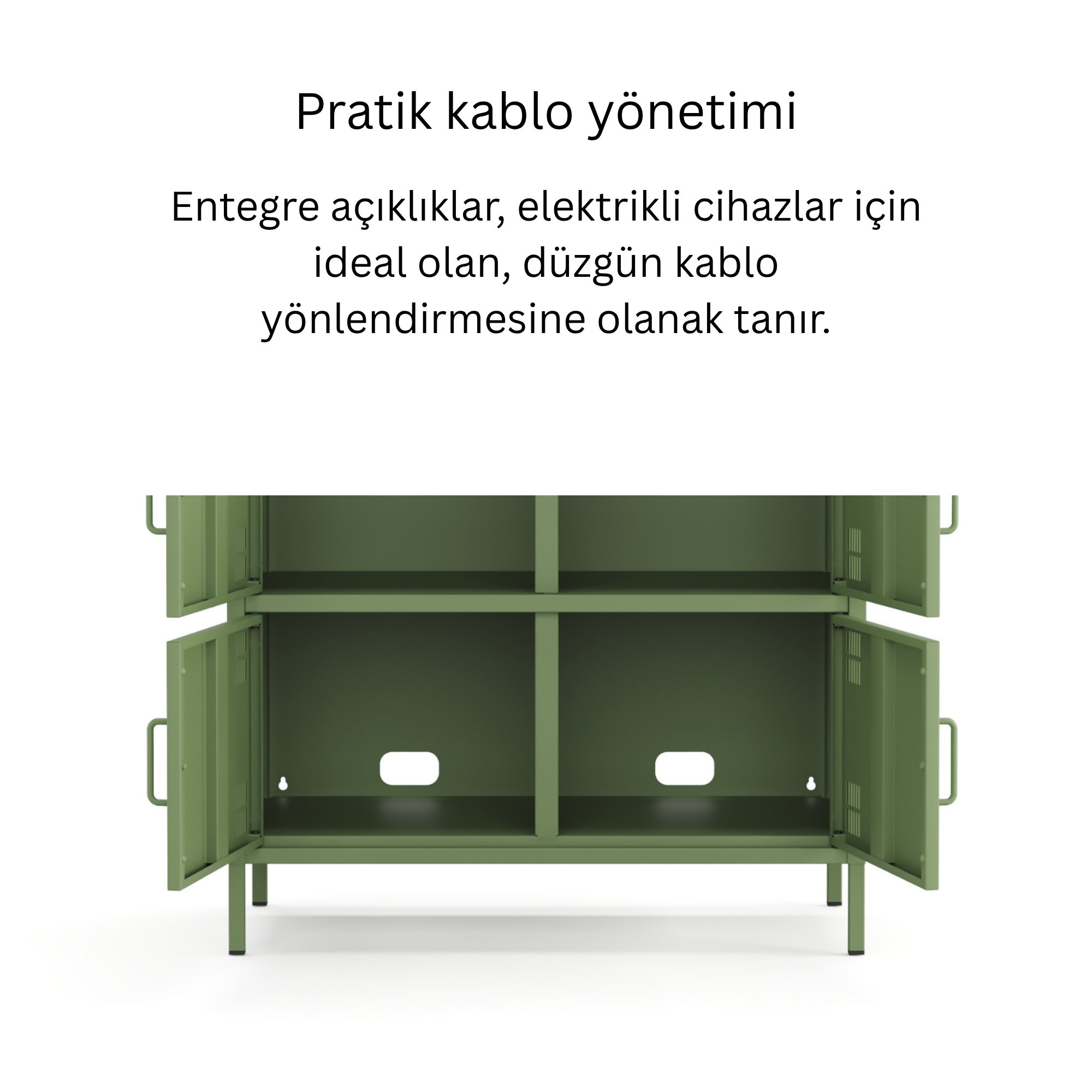 Pera Metal Çok Gözlü Dolap, 4 Kapaklı, Açık Raflı 80,50 x 40 x 109,50 cm - Ral 6011 Yeşil