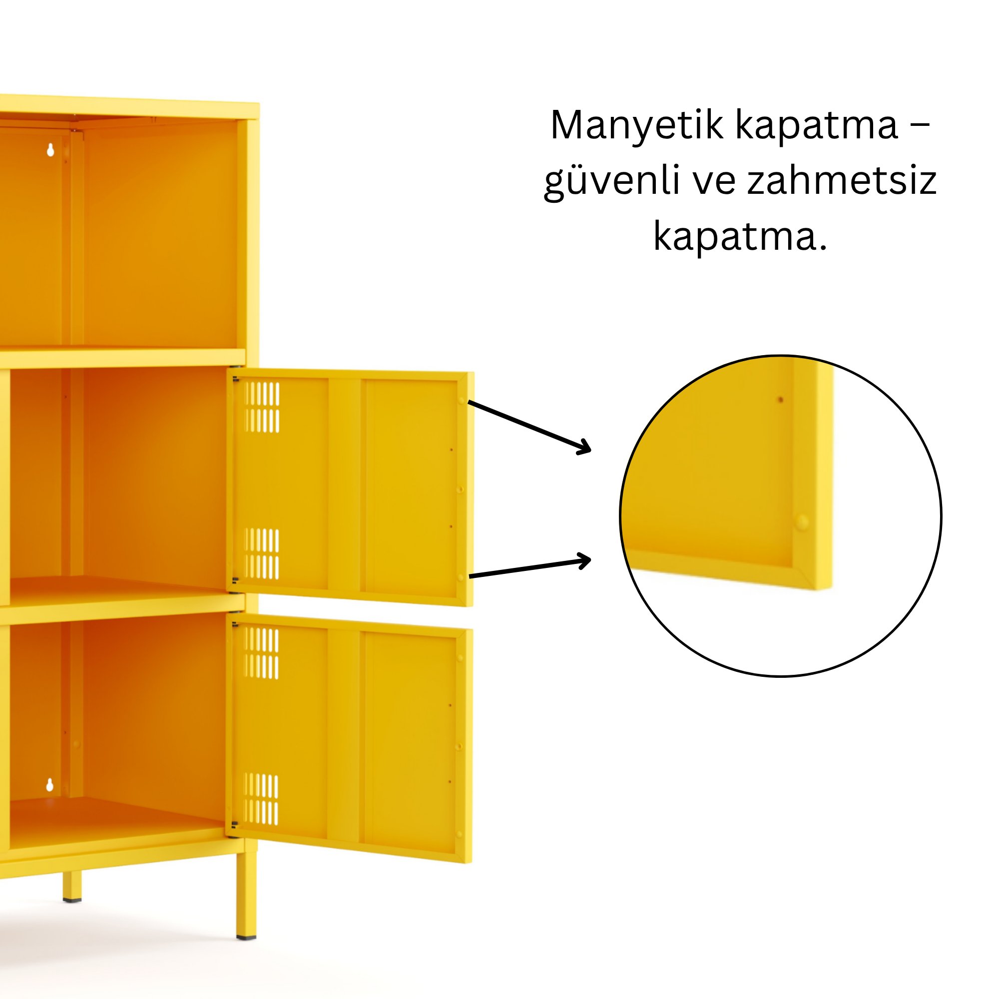 Pera Metal Çok Gözlü Dolap, 4 Kapaklı, Açık Raflı 80,50 x 40 x 109,50 cm - Ral 1018 Sarı