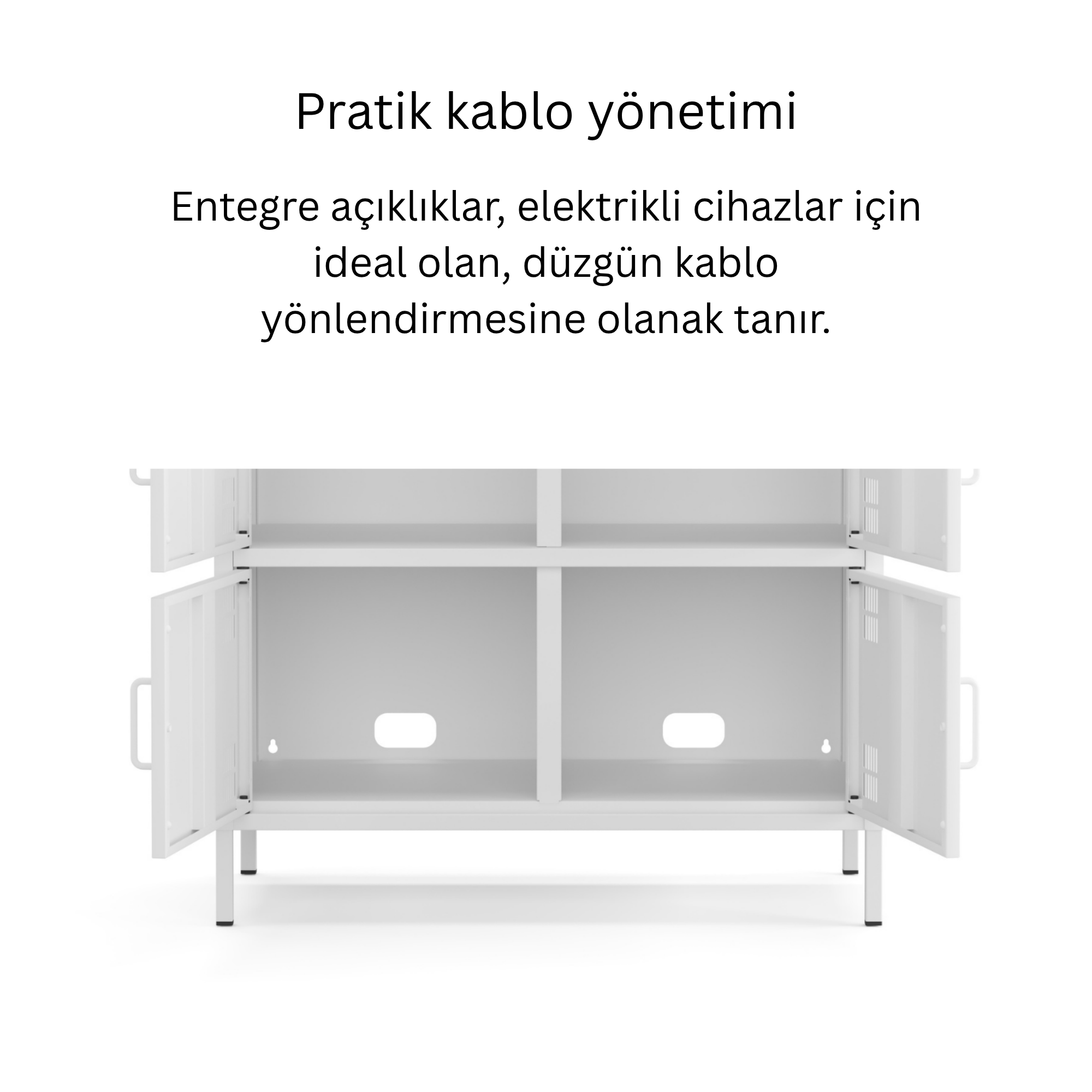 Pera Metal Çok Gözlü Dolap, 4 Kapaklı, Açık Raflı 80,50 x 40 x 109,50 cm - Ral 9016 Beyaz