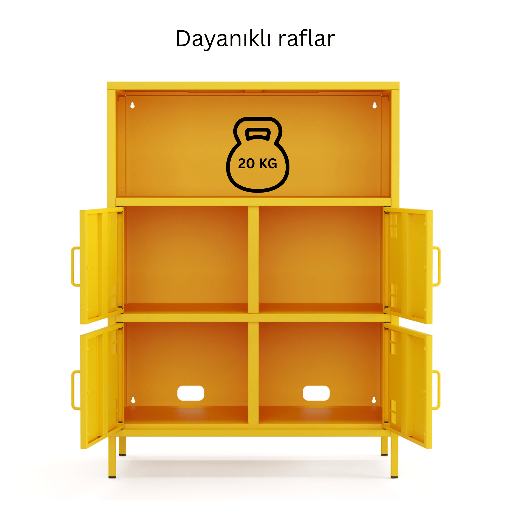 Pera Metal Çok Gözlü Dolap, 4 Kapaklı, Açık Raflı 80,50 x 40 x 109,50 cm - Ral 1018 Sarı