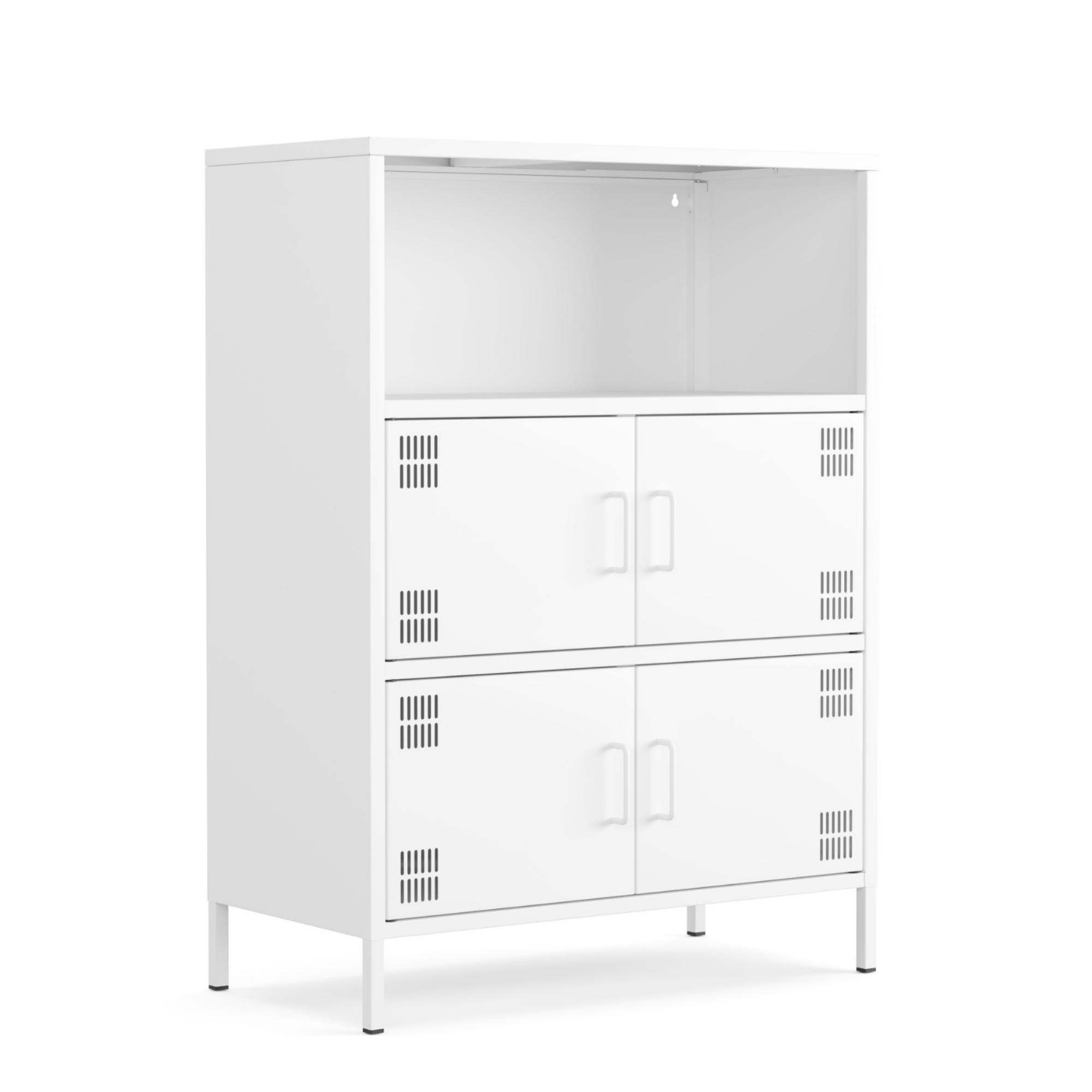 Pera Metal Çok Gözlü Dolap, 4 Kapaklı, Açık Raflı 80,50 x 40 x 109,50 cm - Ral 9016 Beyaz