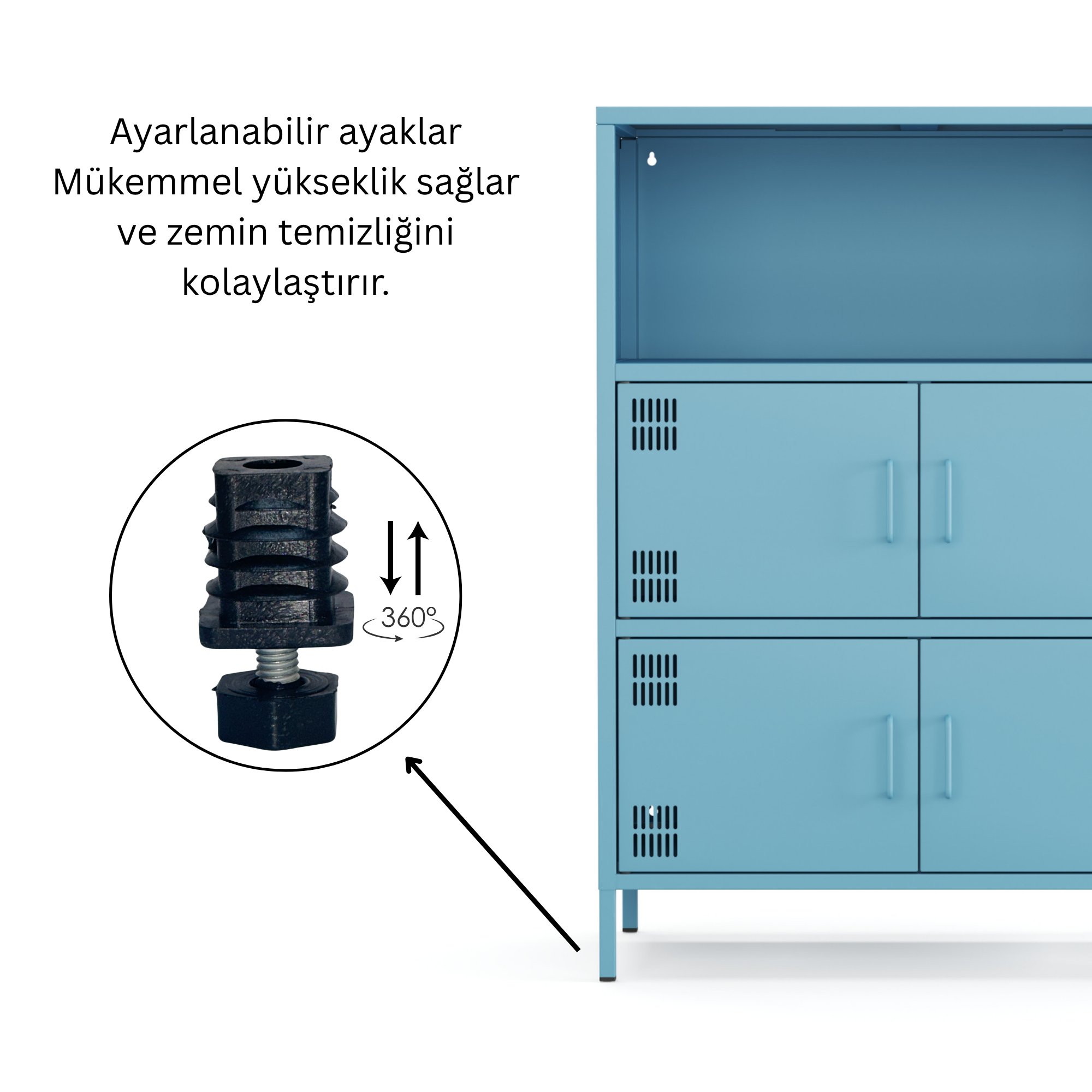 Pera Metal Çok Gözlü Dolap, 4 Kapaklı, Açık Raflı 80,50 x 40 x 109,50 cm - Ral 5024 Mavi