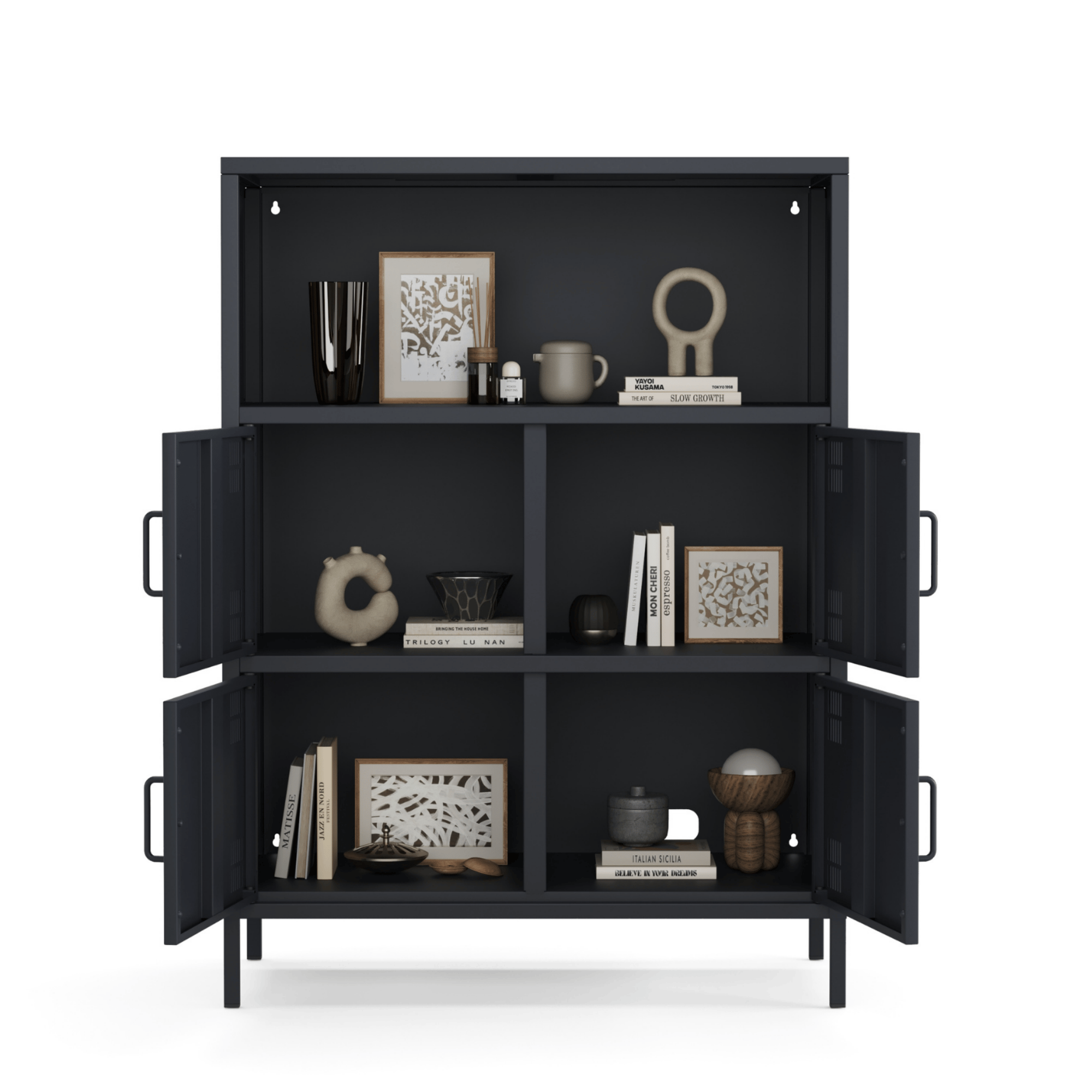 Pera Metal Çok Gözlü Dolap, 4 Kapaklı, Açık Raflı 80,50 x 40 x 109,50 cm - Ral 7016 Antrasit