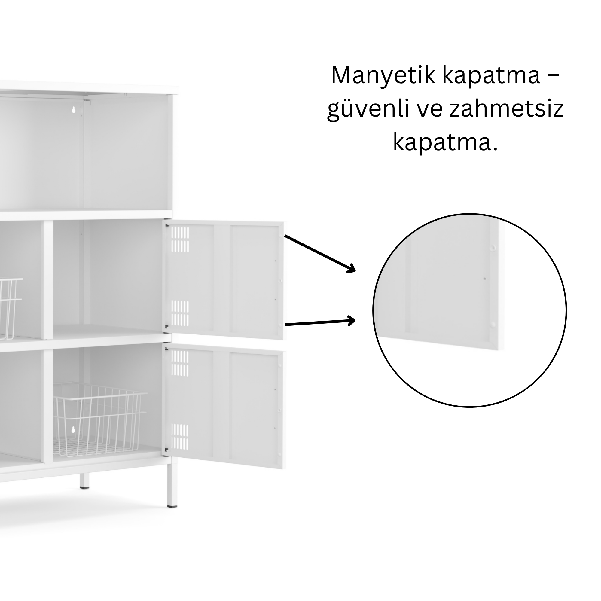 Pera Metal Çok Gözlü Dolap, 4 Kapaklı, Açık Raflı 80,50 x 40 x 109,50 cm - Ral 9016 Beyaz