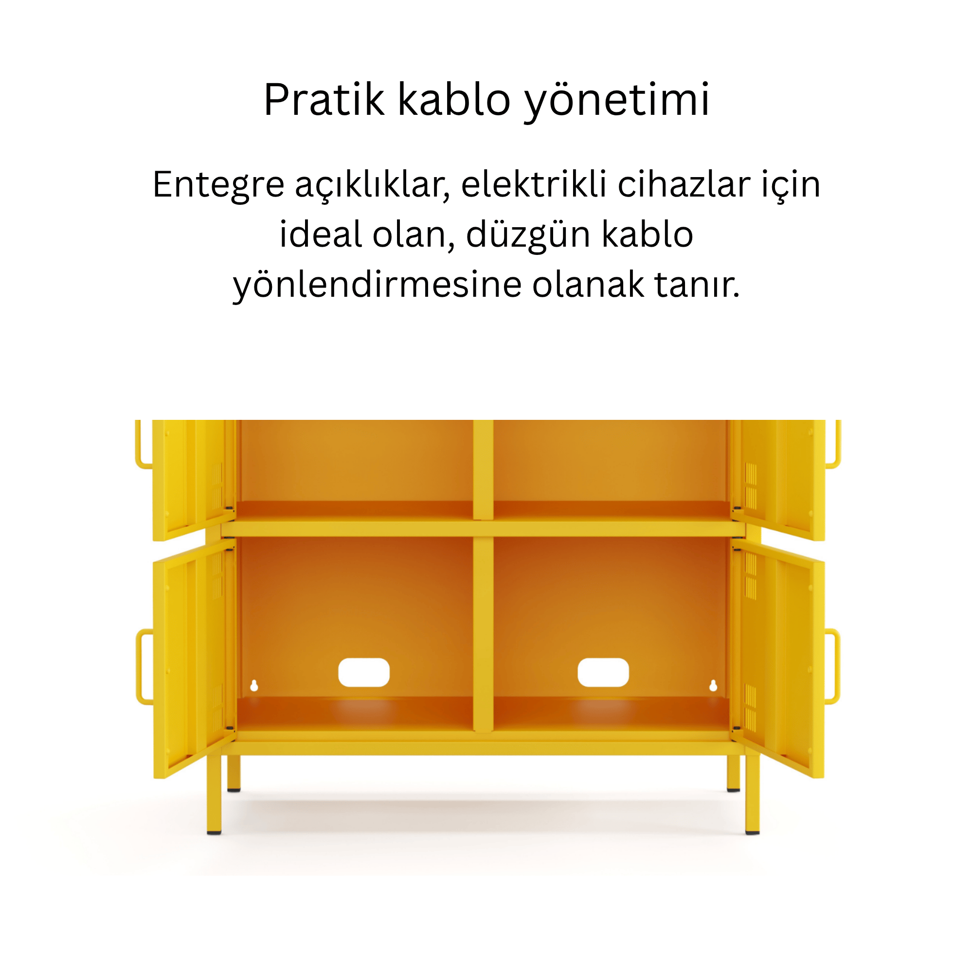 Pera Metal Çok Gözlü Dolap, 4 Kapaklı, Açık Raflı 80,50 x 40 x 109,50 cm - Ral 1018 Sarı