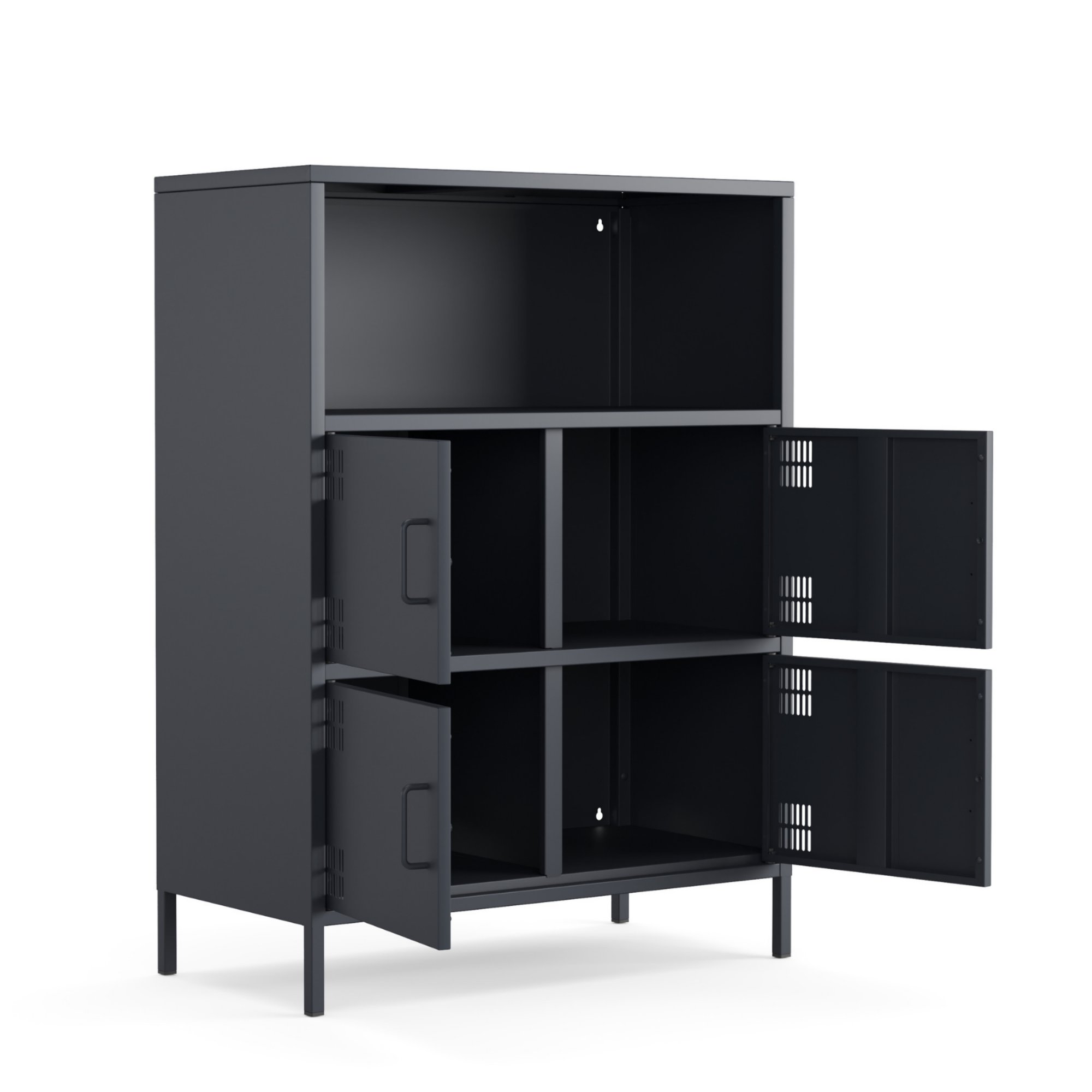 Pera Metal Çok Gözlü Dolap, 4 Kapaklı, Açık Raflı 80,50 x 40 x 109,50 cm - Ral 7016 Antrasit