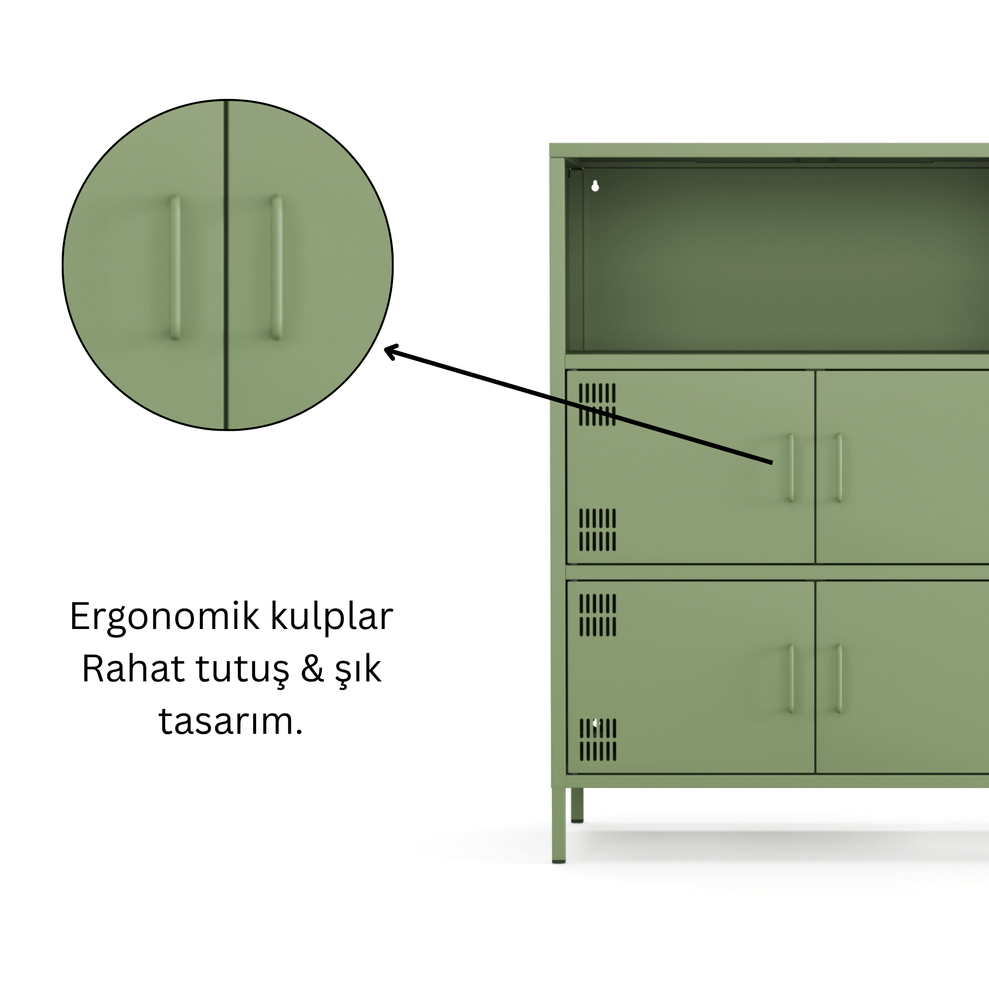 Pera Metal Çok Gözlü Dolap, 4 Kapaklı, Açık Raflı 80,50 x 40 x 109,50 cm - Ral 6011 Yeşil