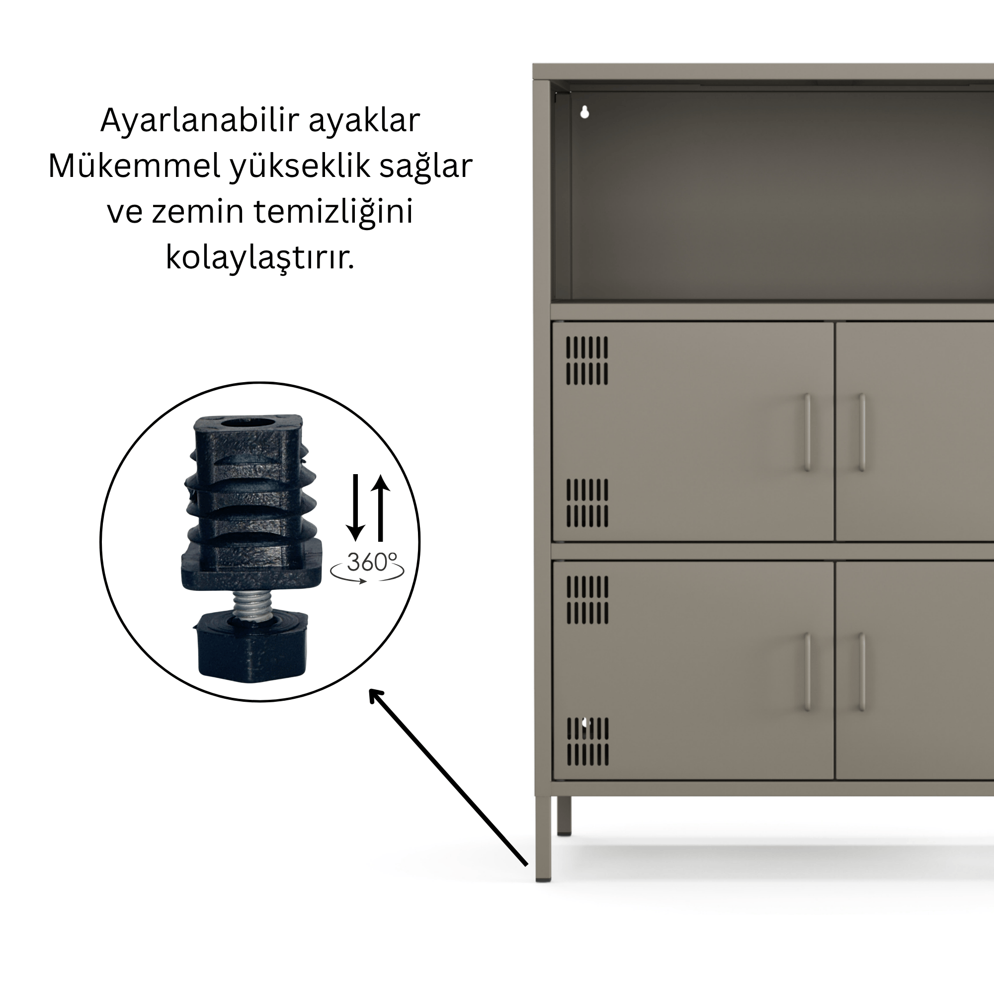 Pera Metal Çok Gözlü Dolap, 4 Kapaklı, Açık Raflı 80,50 x 40 x 109,50 cm - Ral 7039 Antrasit