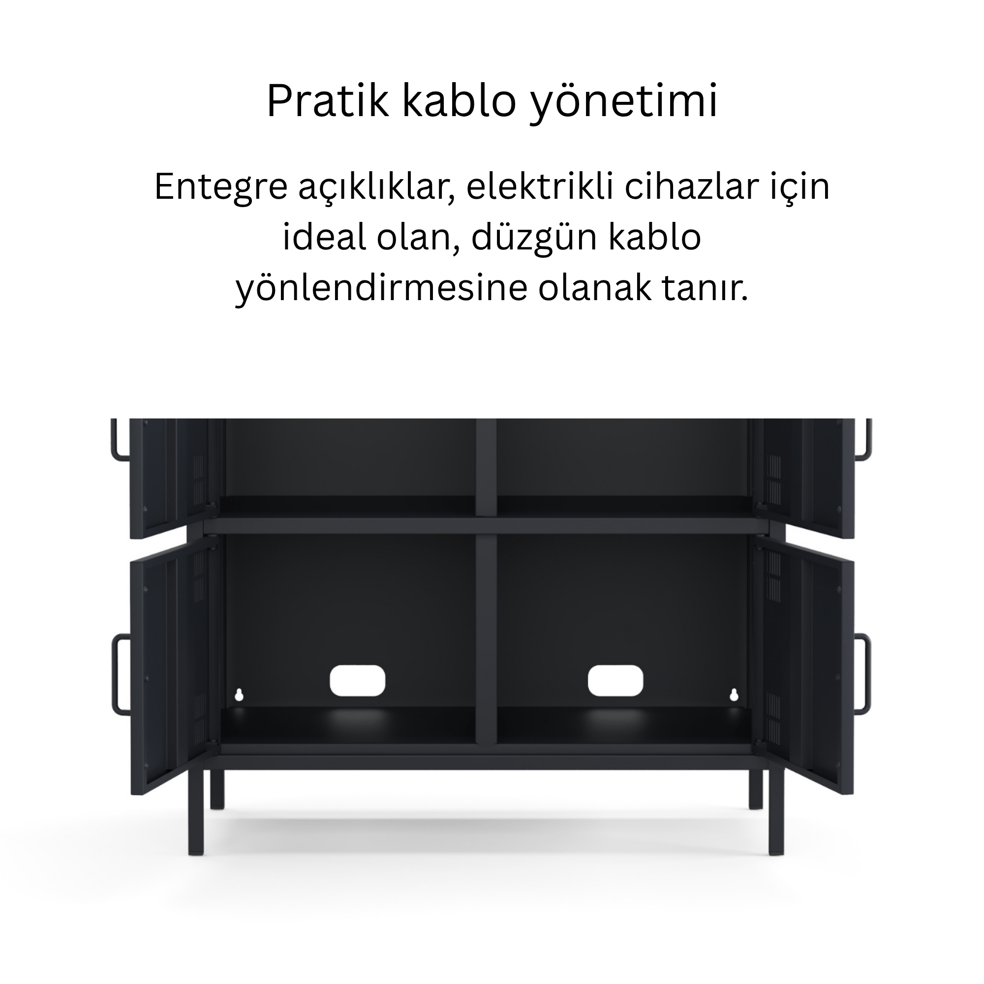 Pera Metal Çok Gözlü Dolap, 4 Kapaklı, Açık Raflı 80,50 x 40 x 109,50 cm - Ral 7016 Antrasit