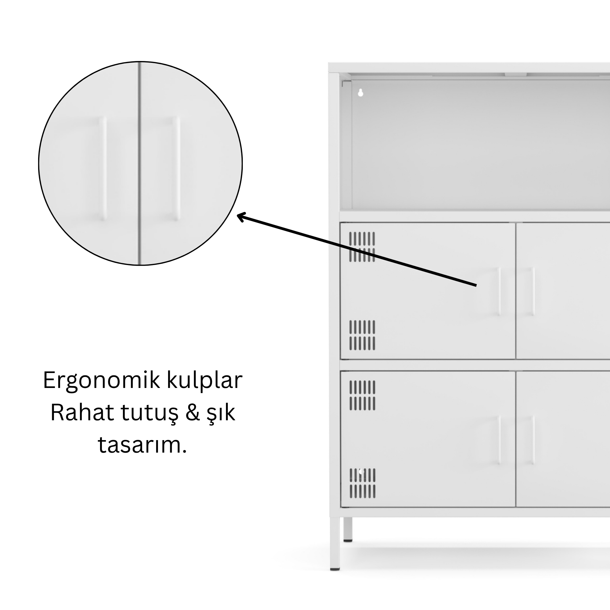 Pera Metal Çok Gözlü Dolap, 4 Kapaklı, Açık Raflı 80,50 x 40 x 109,50 cm - Ral 9016 Beyaz
