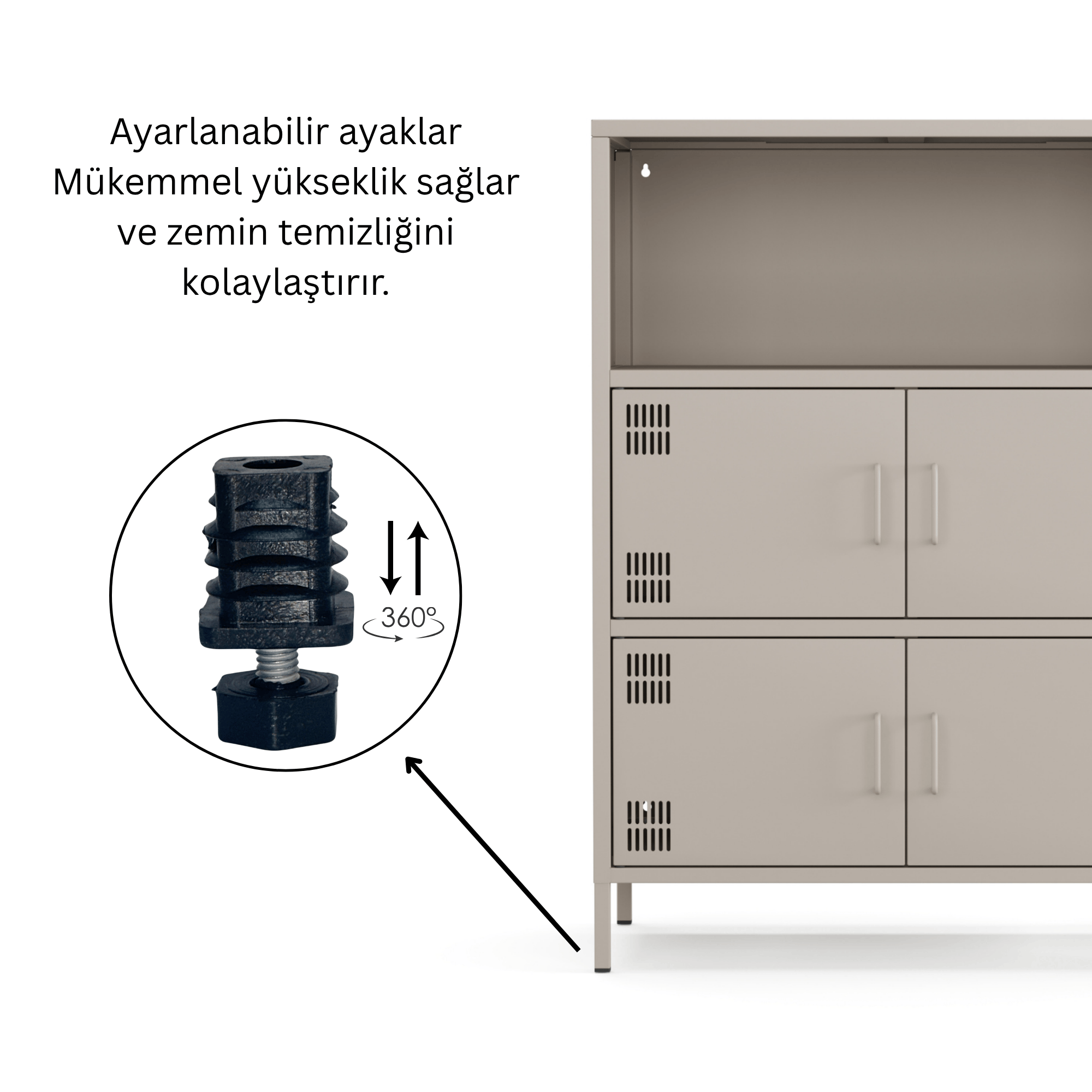 Pera Metal Çok Gözlü Dolap, 4 Kapaklı, Açık Raflı 80,50 x 40 x 109,50 cm - Bej Rengi