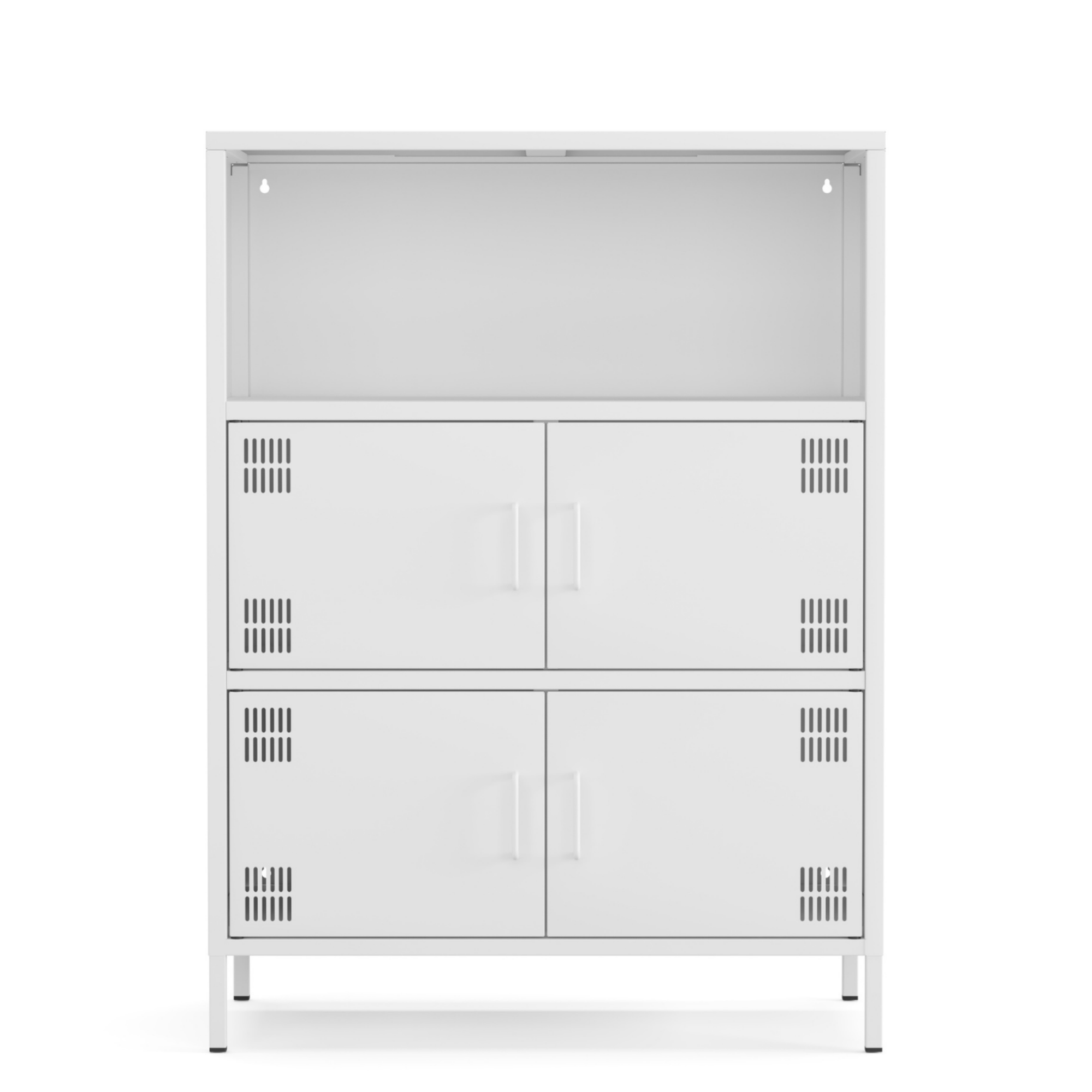 Pera Metal Çok Gözlü Dolap, 4 Kapaklı, Açık Raflı 80,50 x 40 x 109,50 cm - Ral 9016 Beyaz