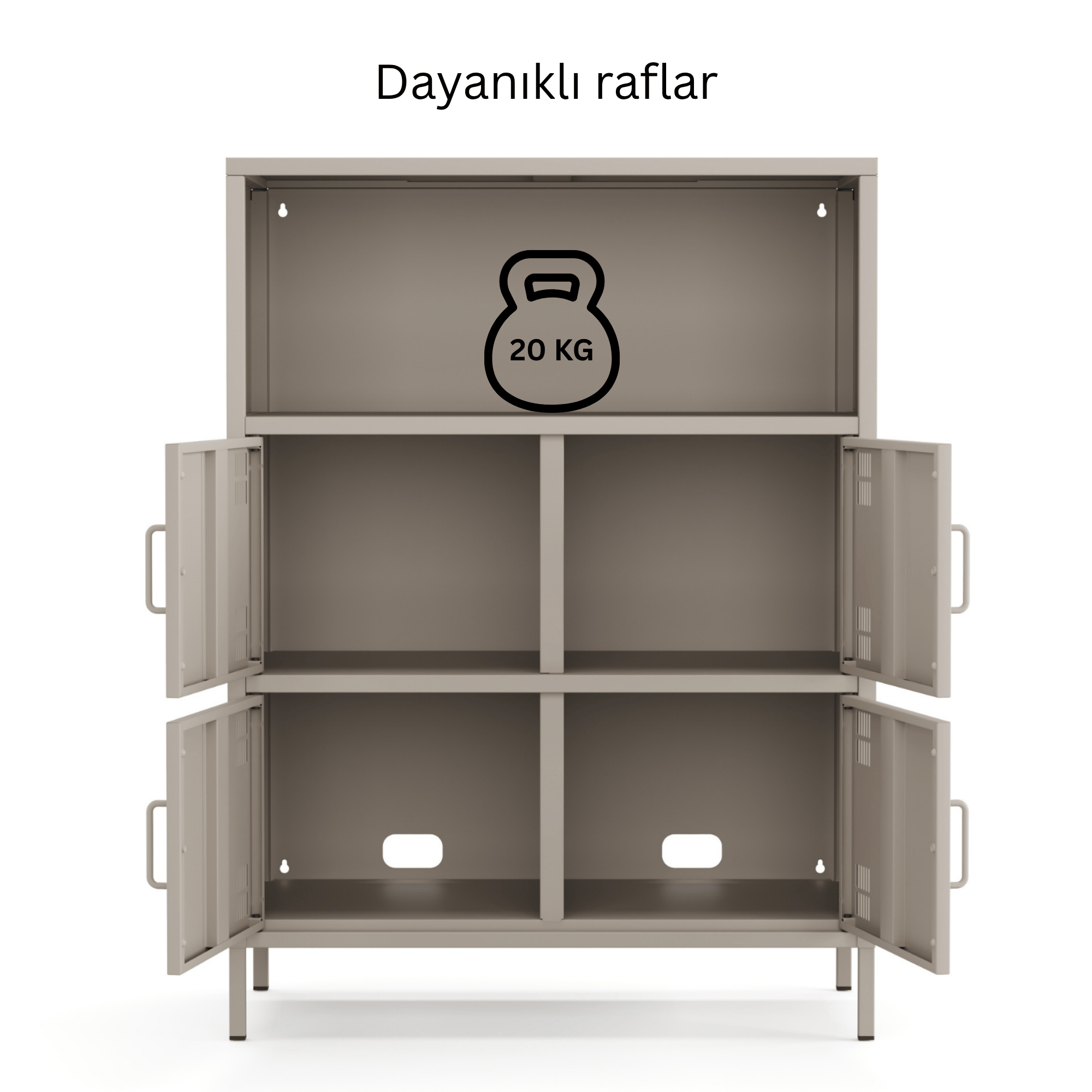 Pera Metal Çok Gözlü Dolap, 4 Kapaklı, Açık Raflı 80,50 x 40 x 109,50 cm - Bej Rengi