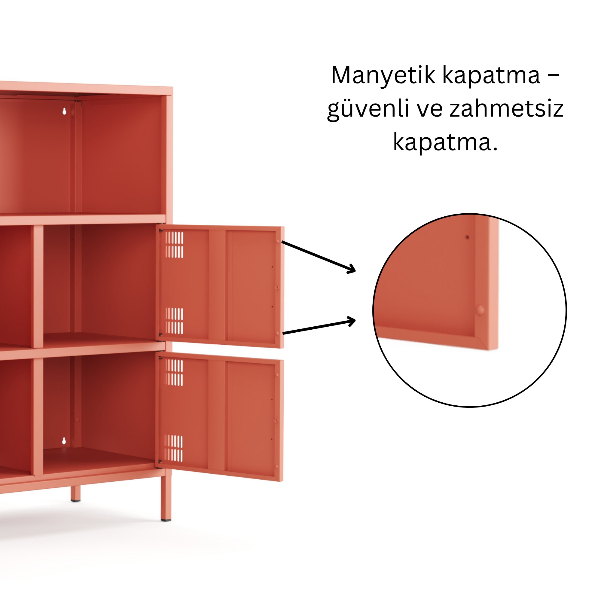 Pera Metal Çok Gözlü Dolap, 4 Kapaklı, Açık Raflı 80,50 x 40 x 109,50 cm - Ral 3022 Somon