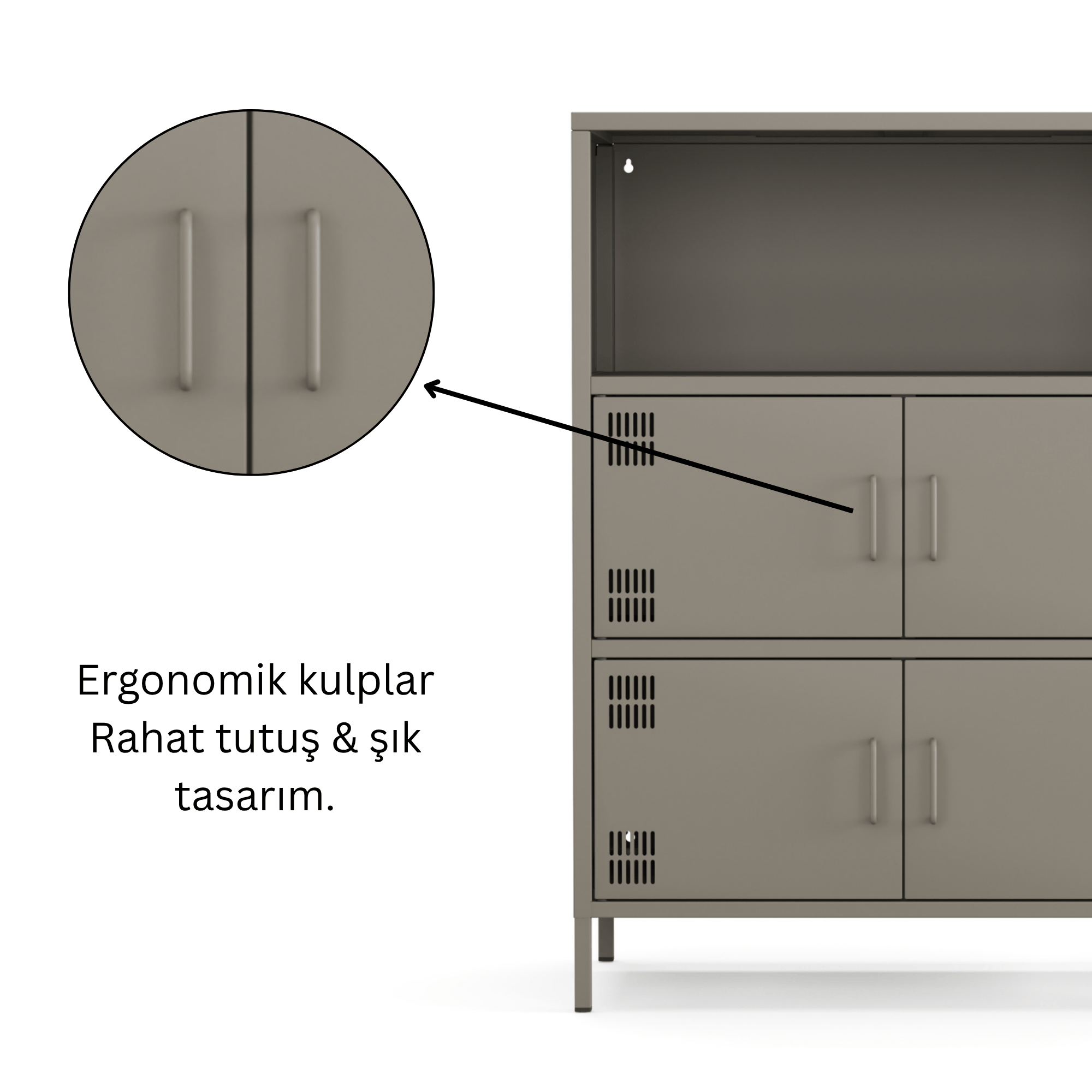 Pera Metal Çok Gözlü Dolap, 4 Kapaklı, Açık Raflı 80,50 x 40 x 109,50 cm - Ral 7039 Antrasit