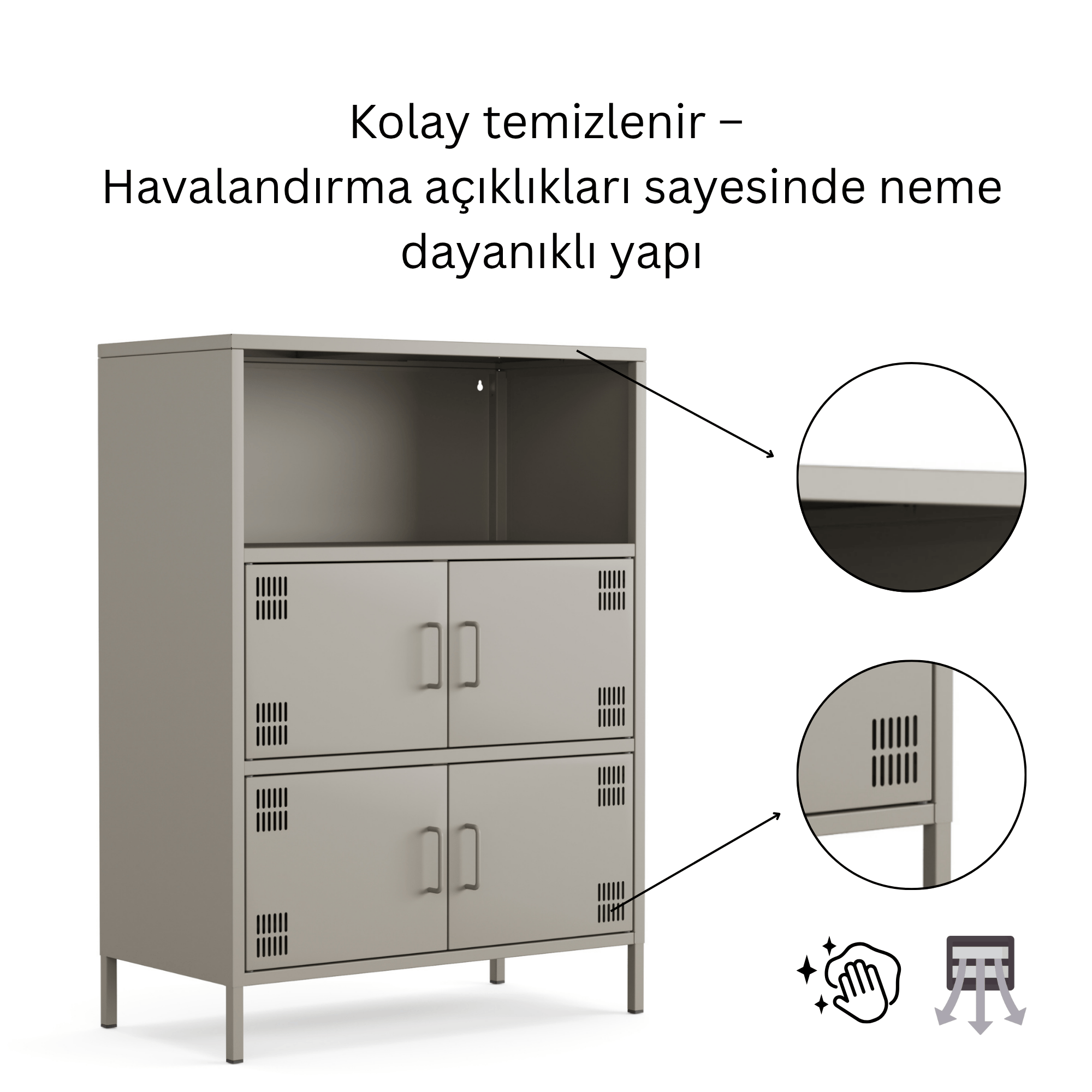 Pera Metal Çok Gözlü Dolap, 4 Kapaklı, Açık Raflı 80,50 x 40 x 109,50 cm - Ral 7039 Antrasit