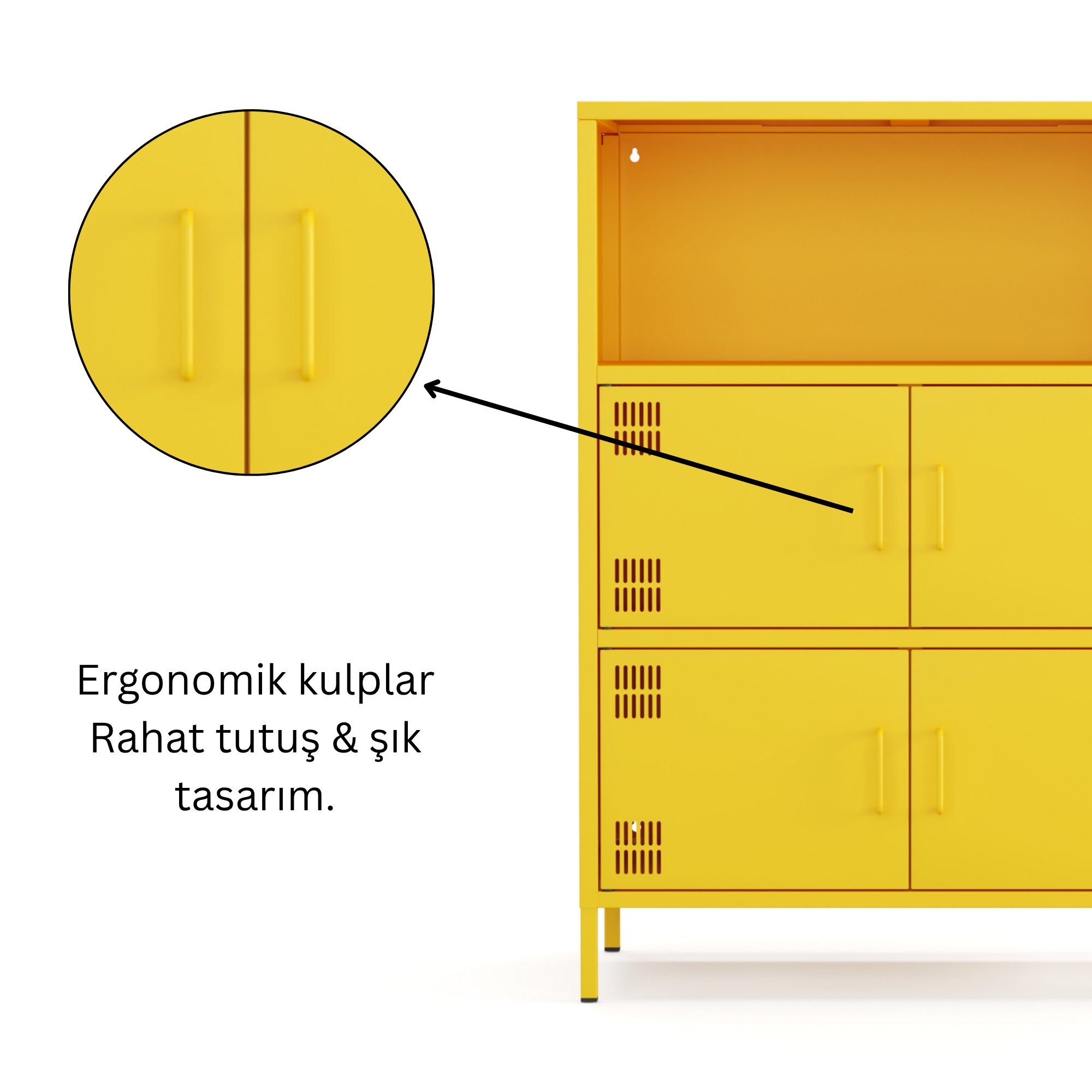 Pera Metal Çok Gözlü Dolap, 4 Kapaklı, Açık Raflı 80,50 x 40 x 109,50 cm - Ral 1018 Sarı