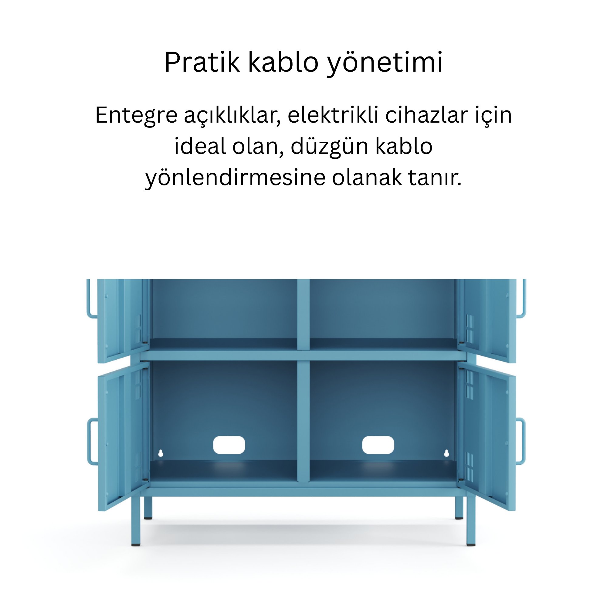 Pera Metal Çok Gözlü Dolap, 4 Kapaklı, Açık Raflı 80,50 x 40 x 109,50 cm - Ral 5024 Mavi