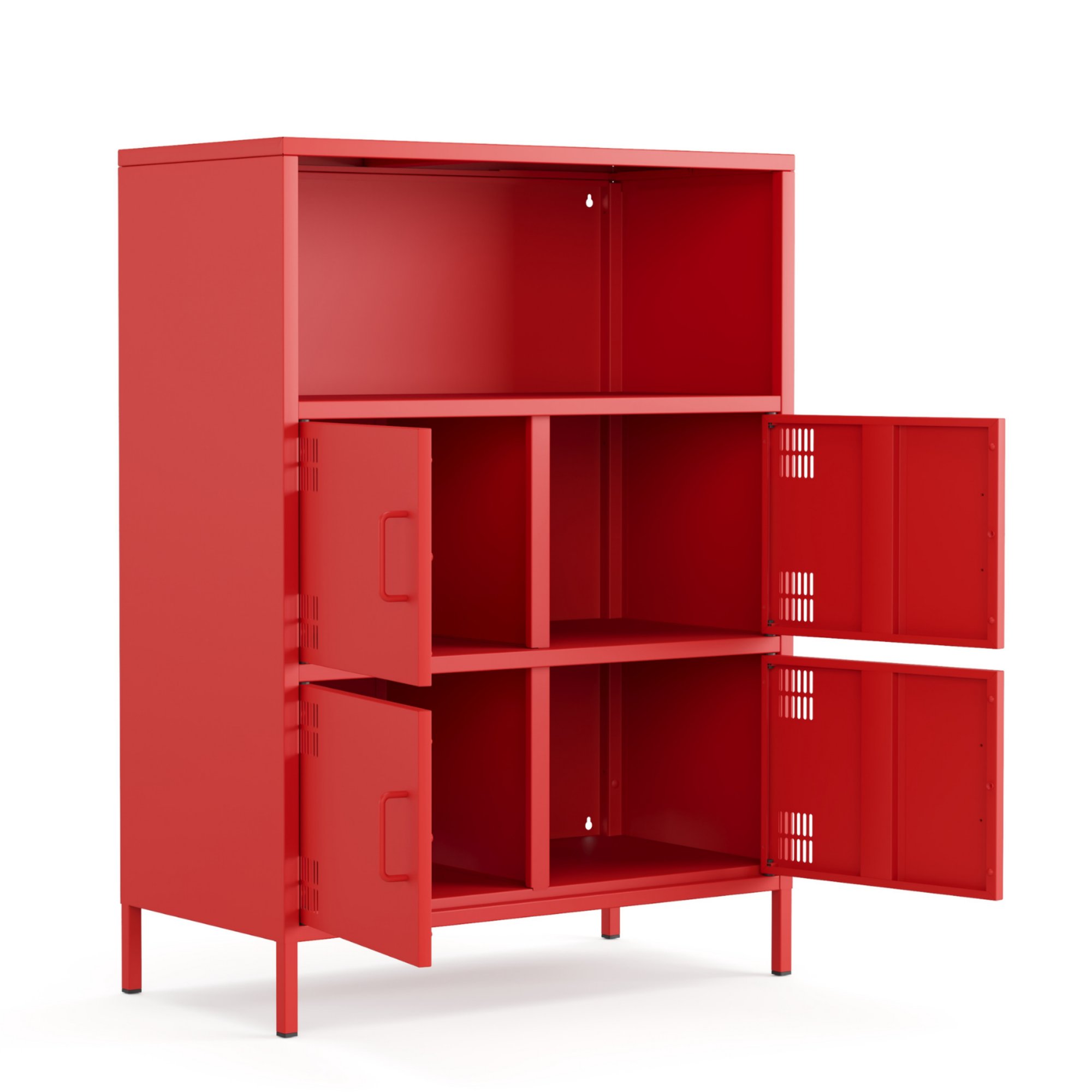 Pera Metal Çok Gözlü Dolap, 4 Kapaklı, Açık Raflı 80,50 x 40 x 109,50 cm - Ral 3020 Kırmızı