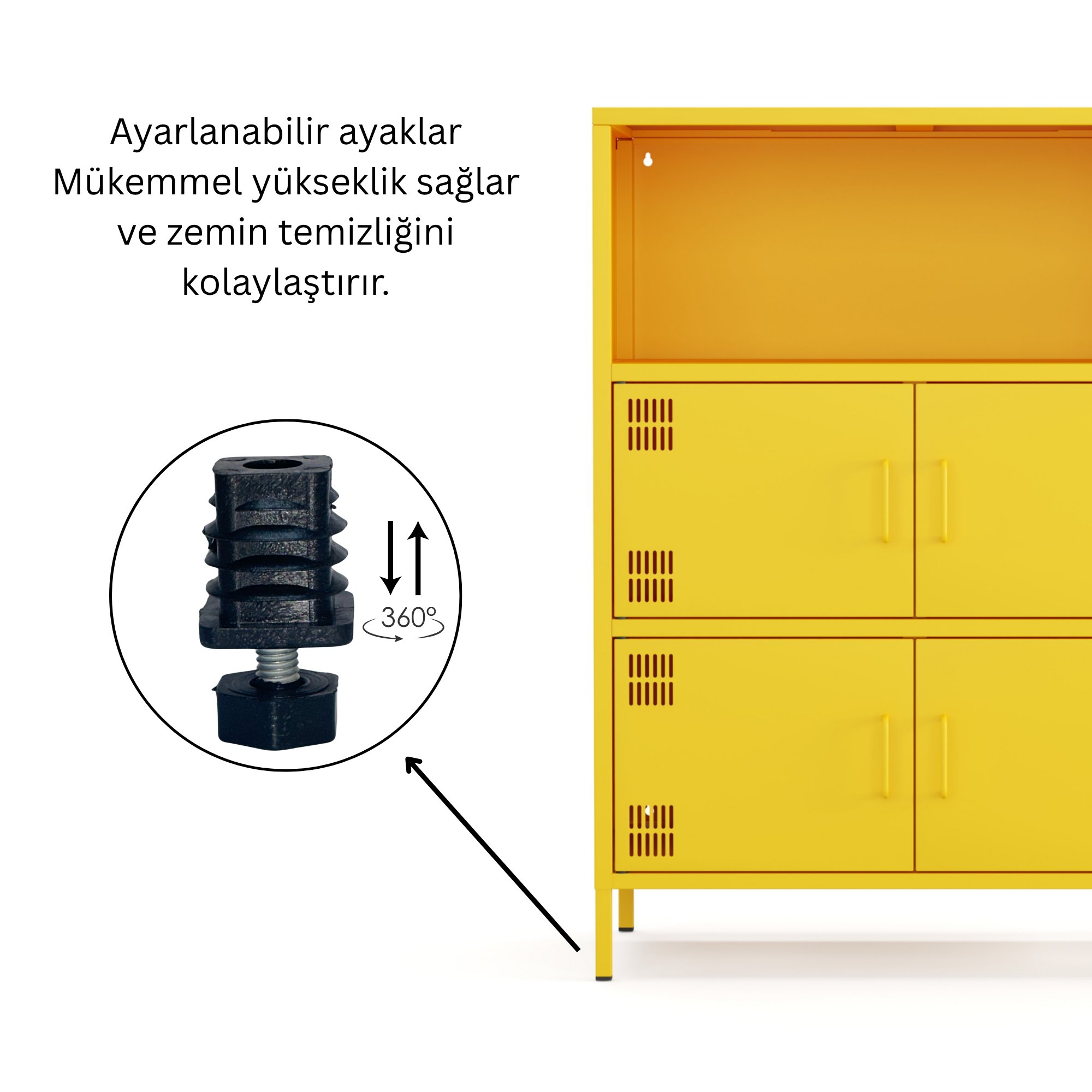 Pera Metal Çok Gözlü Dolap, 4 Kapaklı, Açık Raflı 80,50 x 40 x 109,50 cm - Ral 1018 Sarı