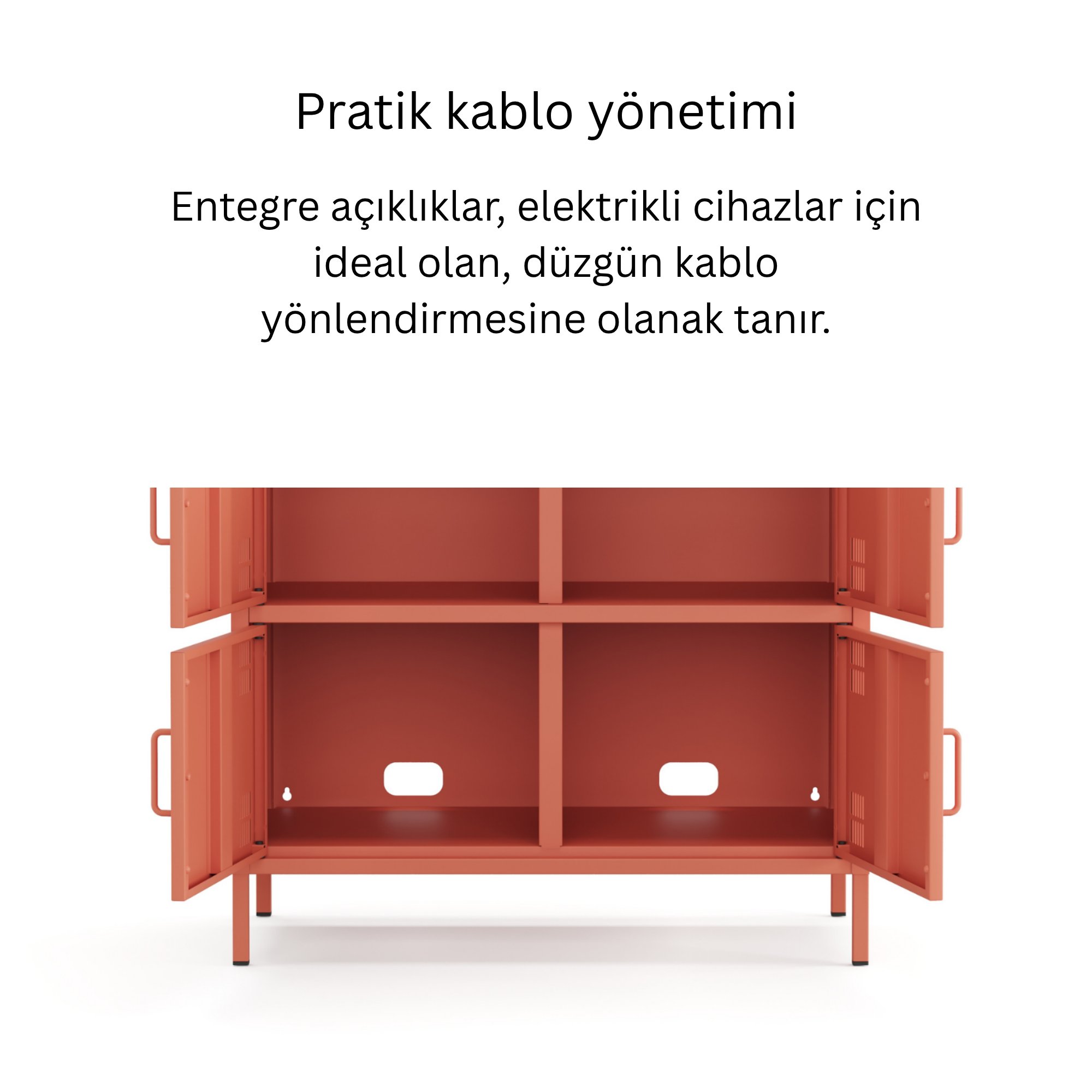 Pera Metal Çok Gözlü Dolap, 4 Kapaklı, Açık Raflı 80,50 x 40 x 109,50 cm - Ral 3022 Somon