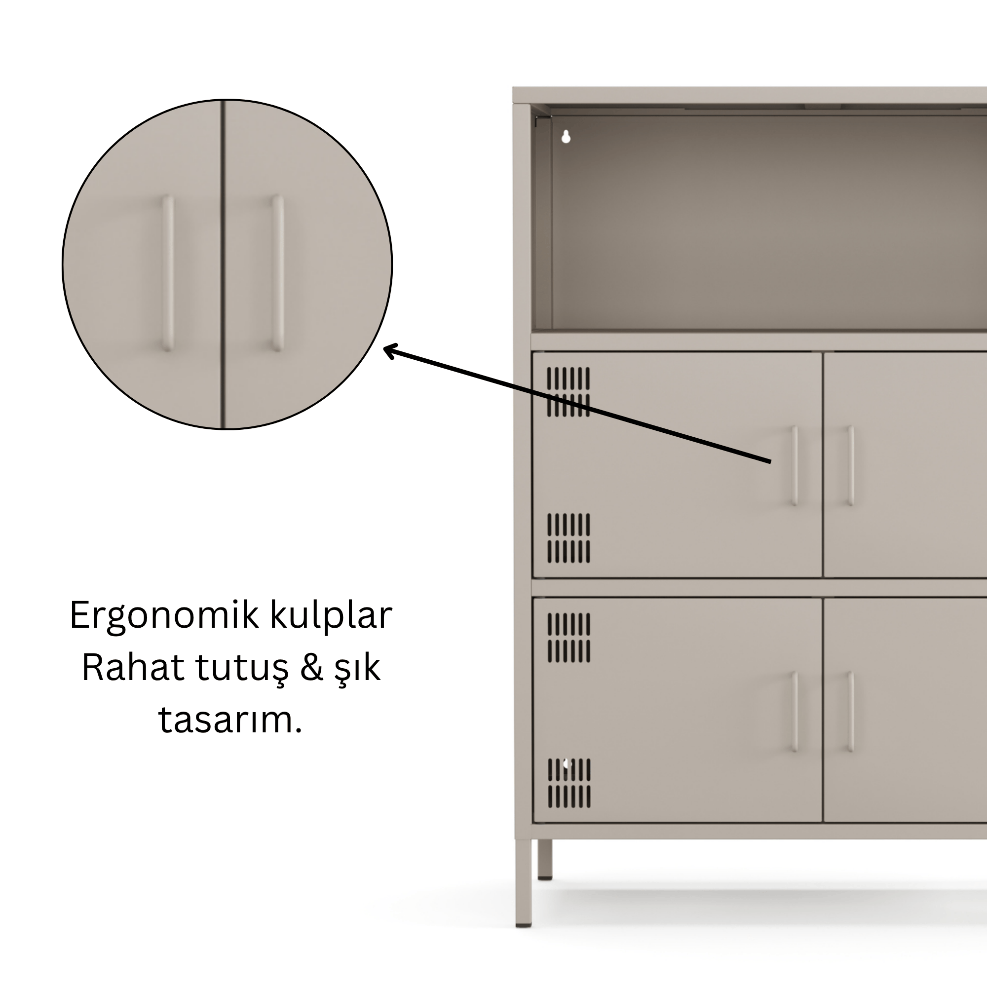 Pera Metal Çok Gözlü Dolap, 4 Kapaklı, Açık Raflı 80,50 x 40 x 109,50 cm - Bej Rengi
