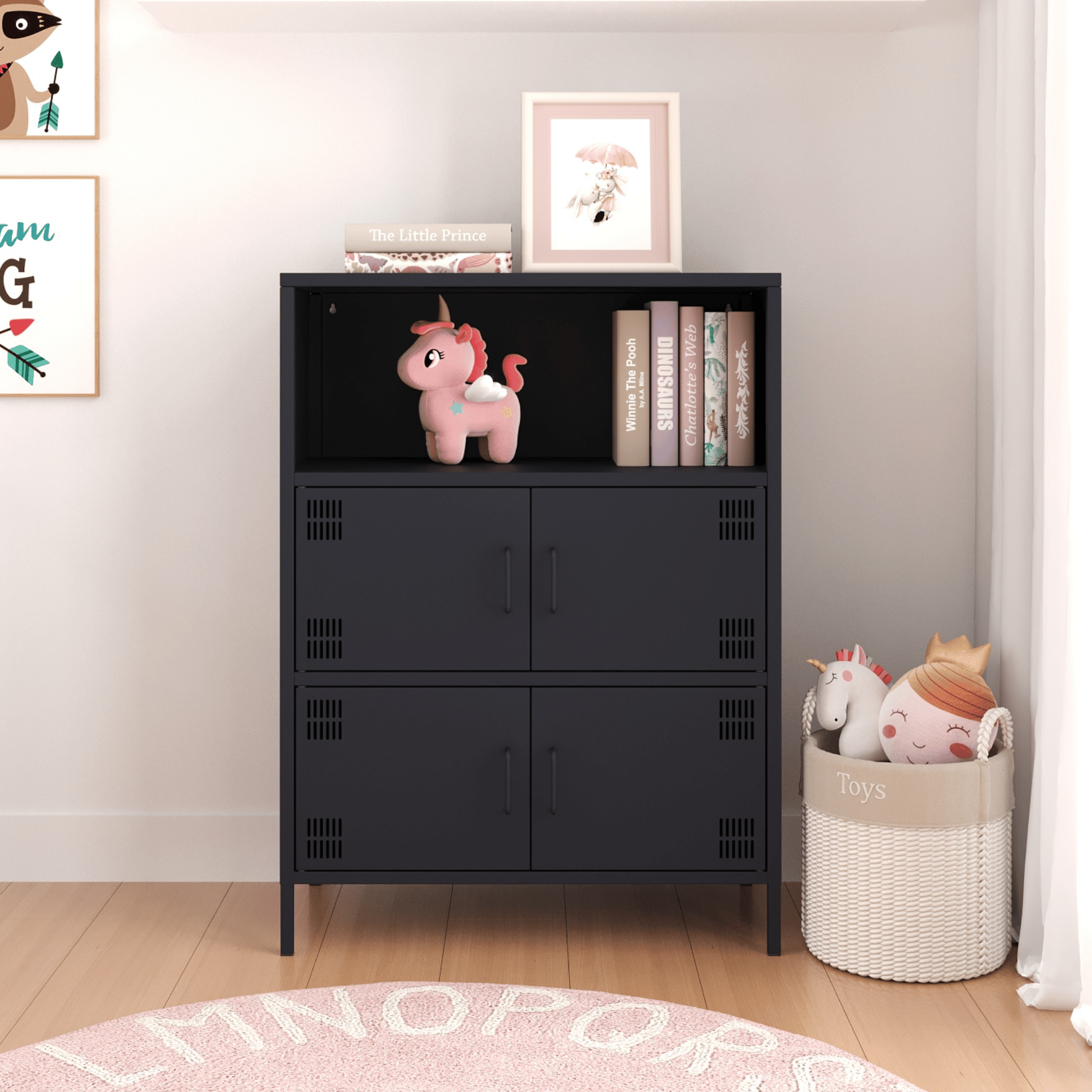 Pera Metal Çok Gözlü Dolap, 4 Kapaklı, Açık Raflı 80,50 x 40 x 109,50 cm - Ral 7016 Antrasit
