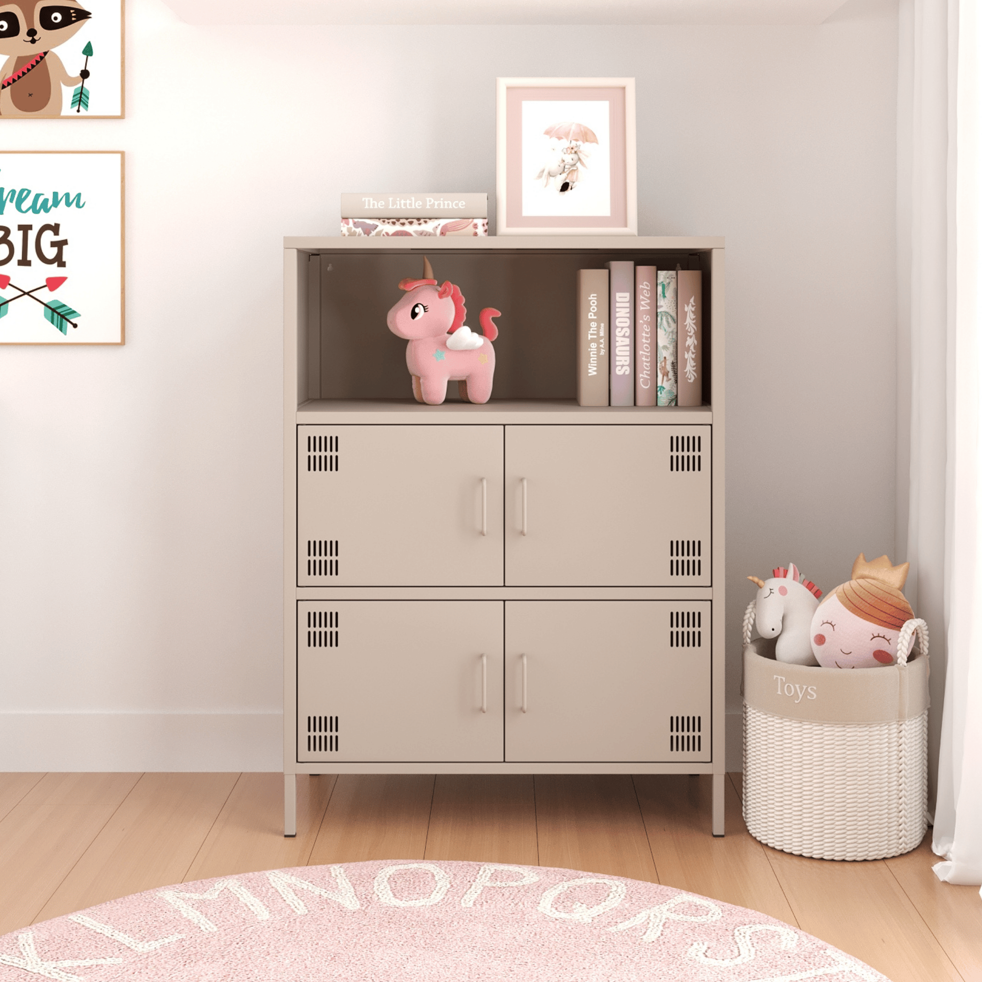 Pera Metal Çok Gözlü Dolap, 4 Kapaklı, Açık Raflı 80,50 x 40 x 109,50 cm - Bej Rengi