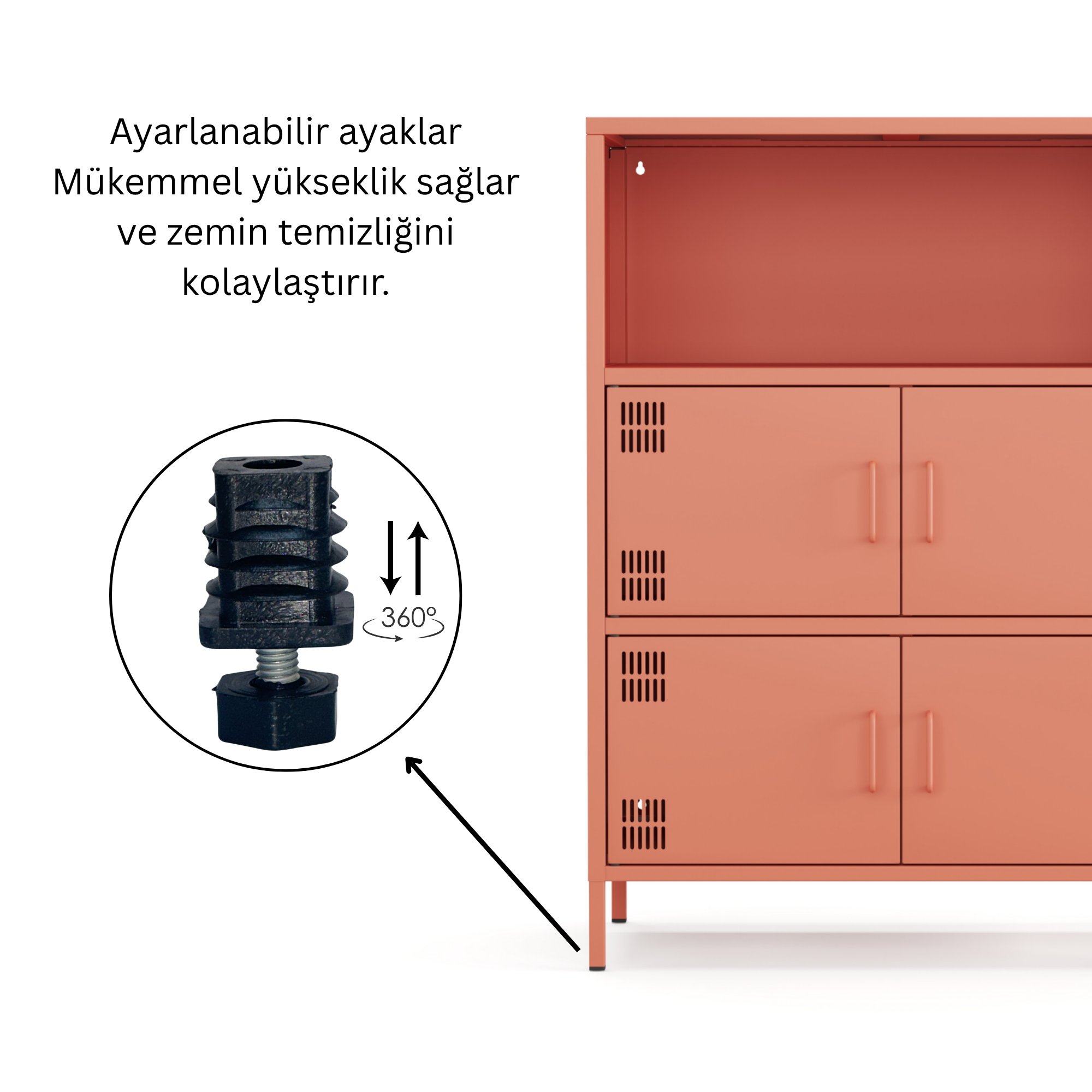 Pera Metal Çok Gözlü Dolap, 4 Kapaklı, Açık Raflı 80,50 x 40 x 109,50 cm - Ral 3022 Somon