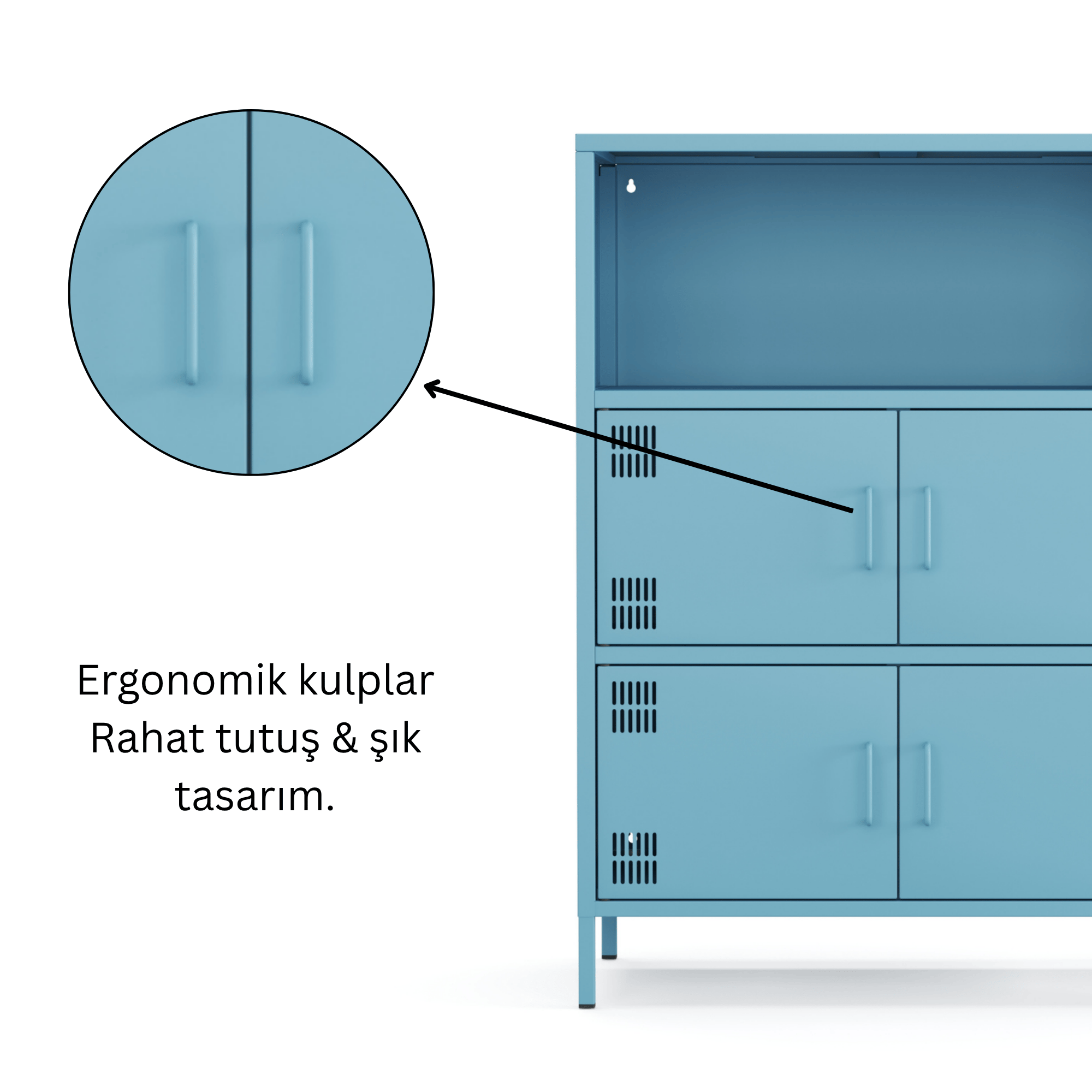 Pera Metal Çok Gözlü Dolap, 4 Kapaklı, Açık Raflı 80,50 x 40 x 109,50 cm - Ral 5024 Mavi