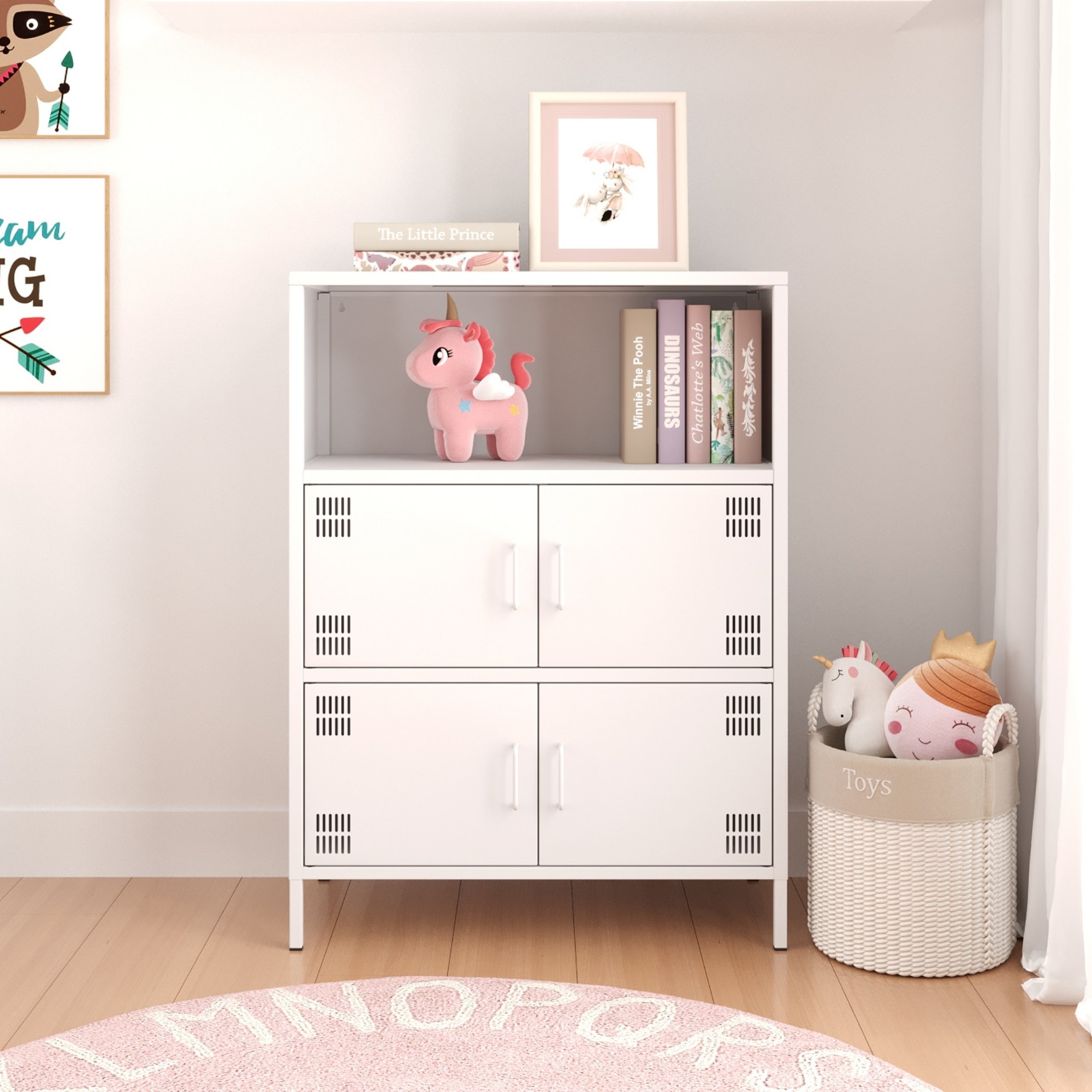 Pera Metal Çok Gözlü Dolap, 4 Kapaklı, Açık Raflı 80,50 x 40 x 109,50 cm - Ral 9016 Beyaz