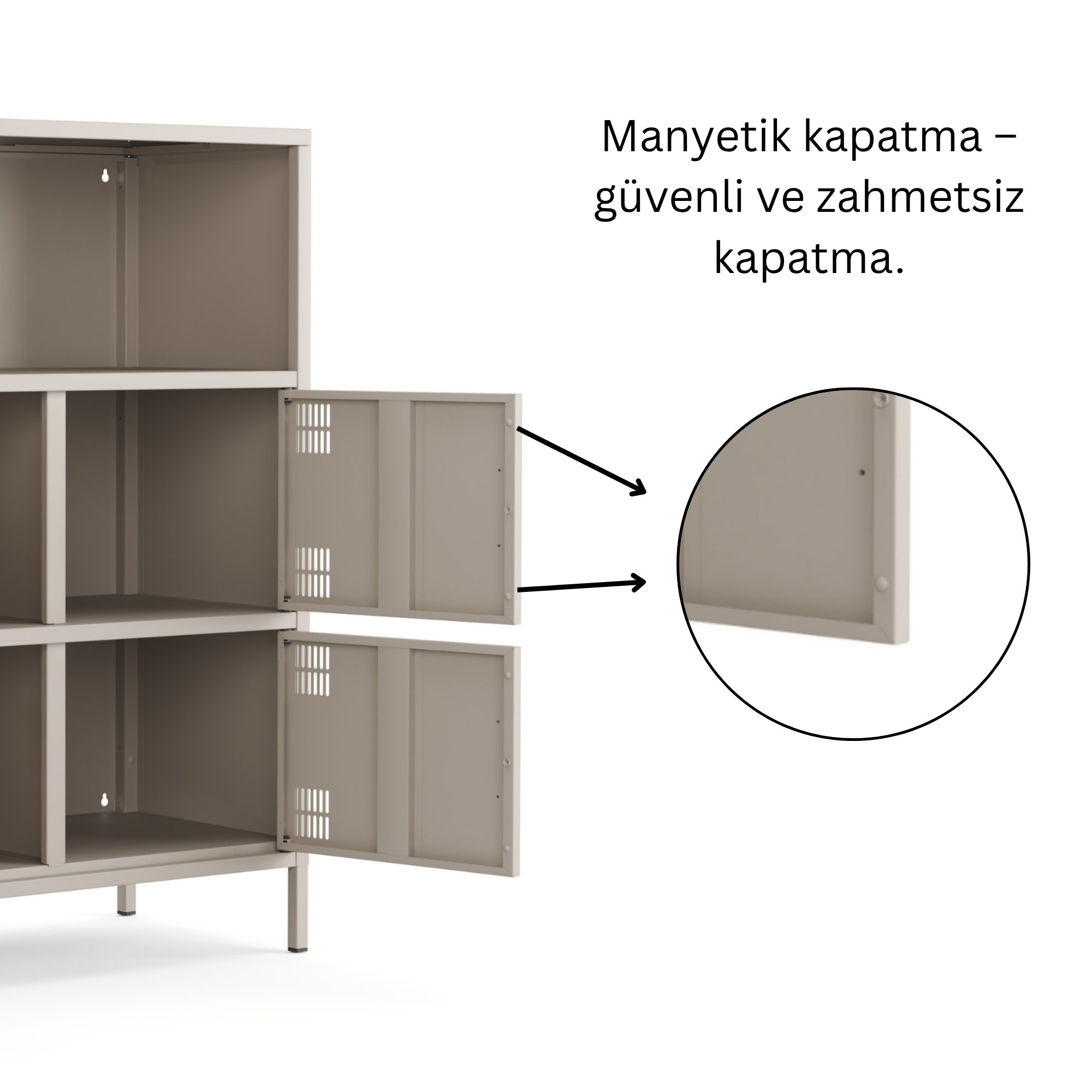 Pera Metal Çok Gözlü Dolap, 4 Kapaklı, Açık Raflı 80,50 x 40 x 109,50 cm - Bej Rengi