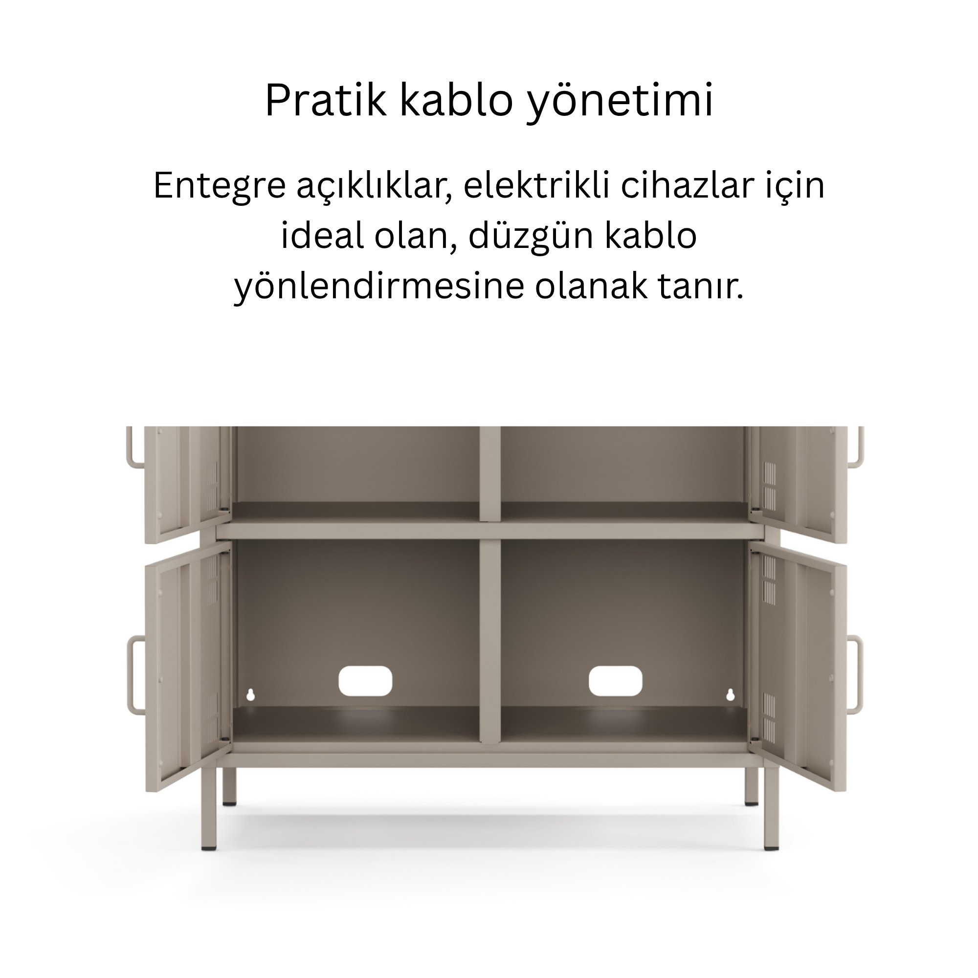 Pera Metal Çok Gözlü Dolap, 4 Kapaklı, Açık Raflı 80,50 x 40 x 109,50 cm - Bej Rengi