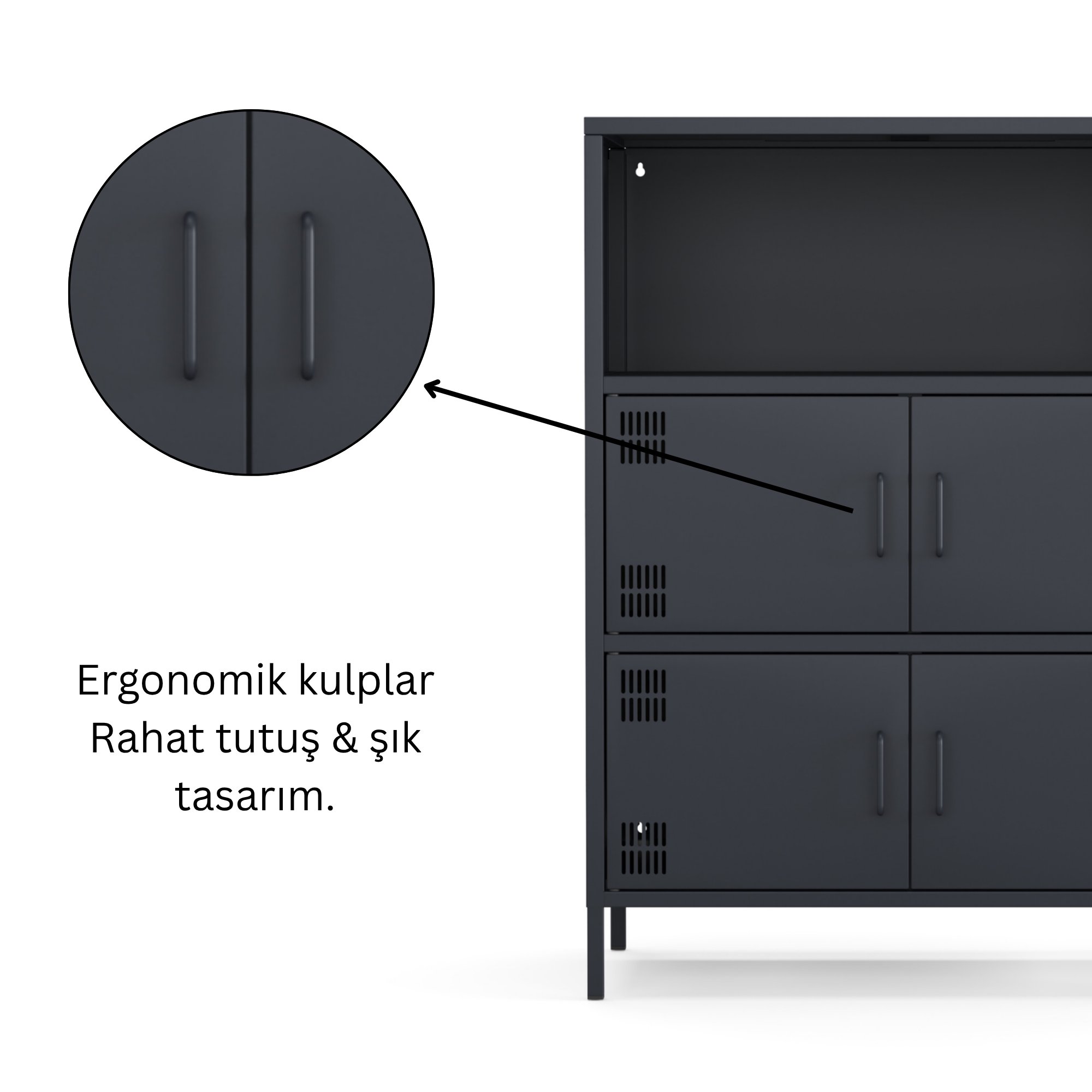 Pera Metal Çok Gözlü Dolap, 4 Kapaklı, Açık Raflı 80,50 x 40 x 109,50 cm - Ral 7016 Antrasit
