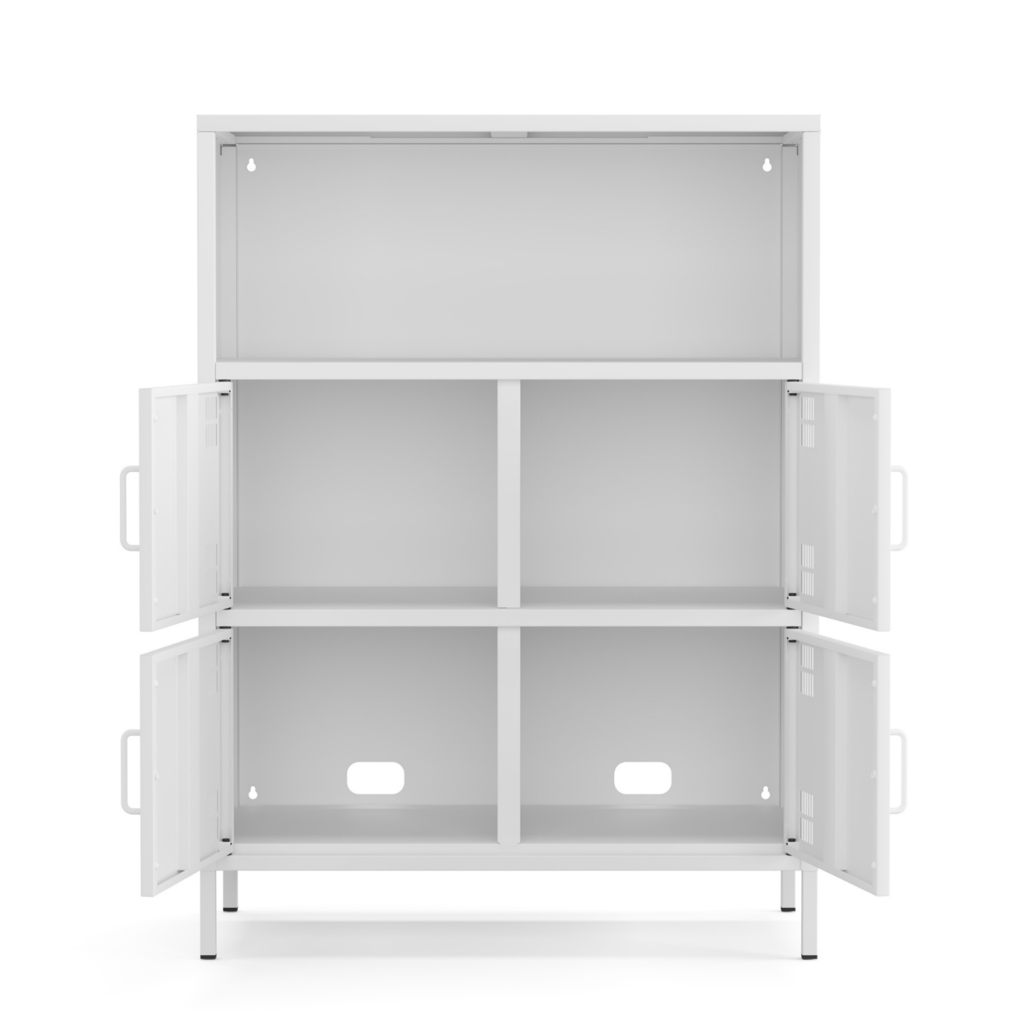 Pera Metal Çok Gözlü Dolap, 4 Kapaklı, Açık Raflı 80,50 x 40 x 109,50 cm - Ral 9016 Beyaz