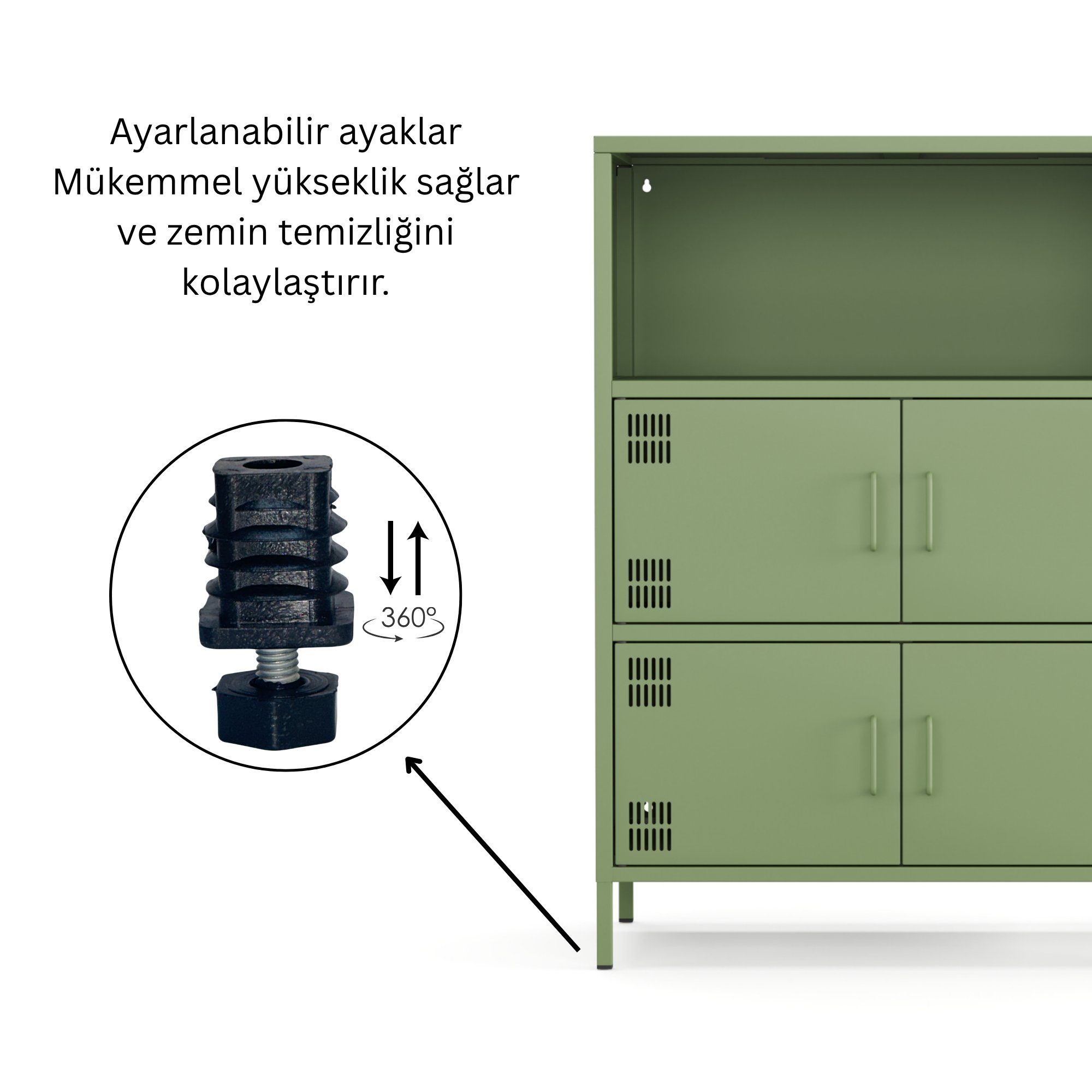 Pera Metal Çok Gözlü Dolap, 4 Kapaklı, Açık Raflı 80,50 x 40 x 109,50 cm - Ral 6011 Yeşil