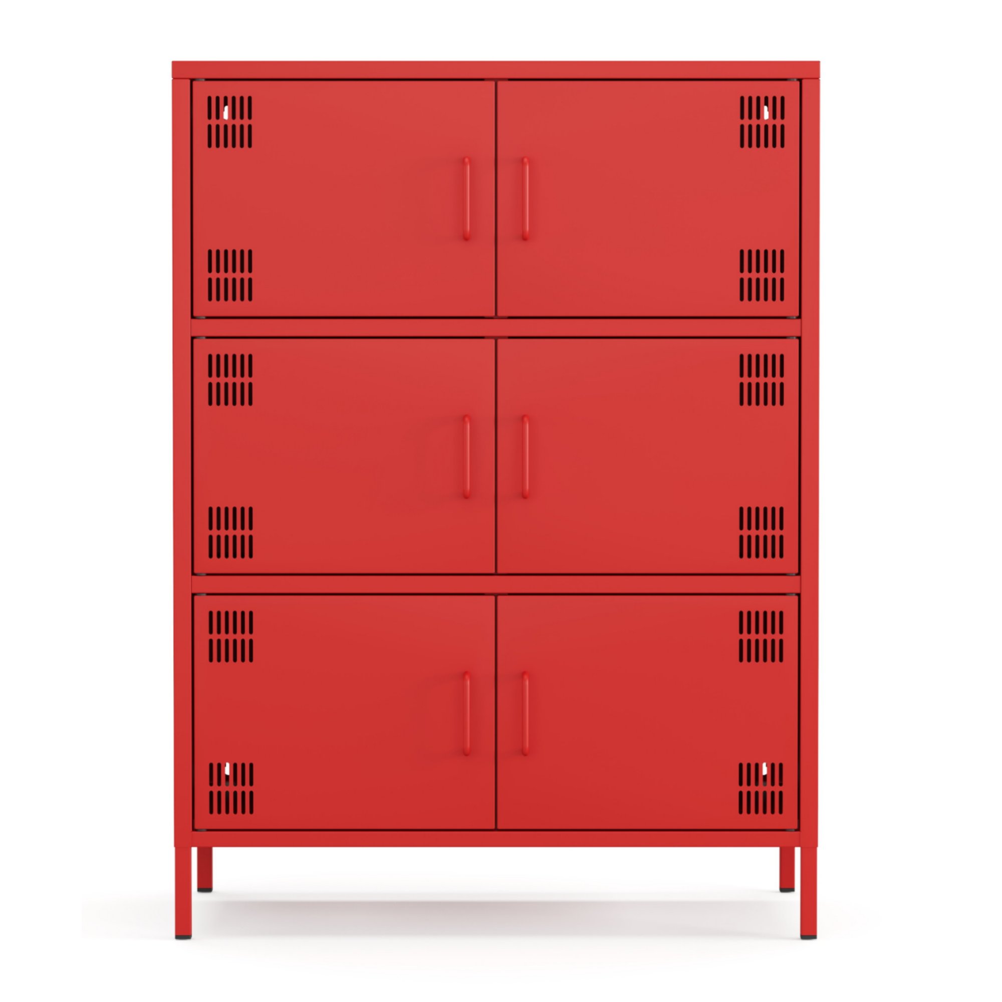 Pera Metal Çok Gözlü Dolap, 6 Kapaklı 80,50 x 40 x 109,50 cm - Ral 3020 Kırmızı