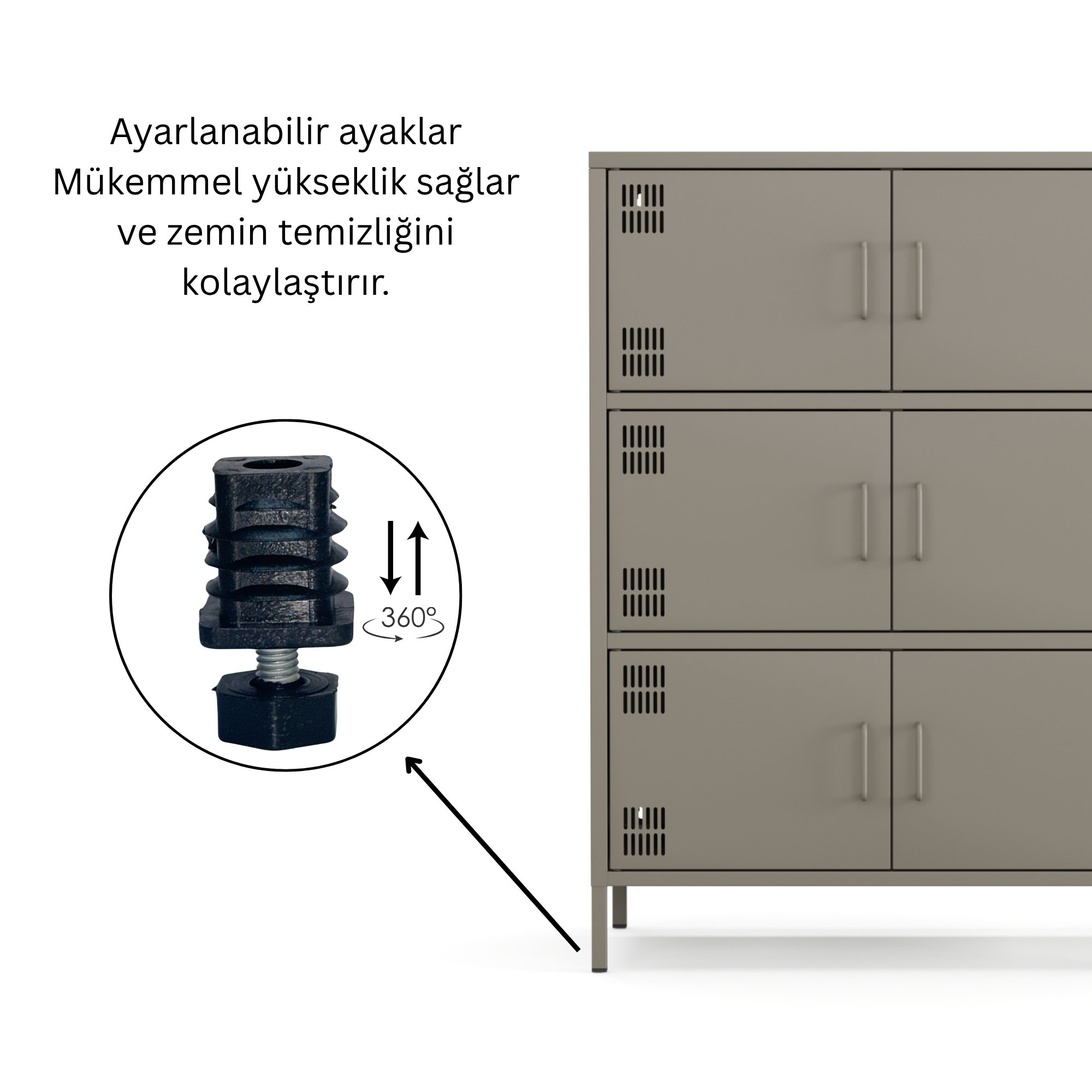 Pera Metal Çok Gözlü Dolap, 6 Kapaklı 80,50 x 40 x 109,50 cm - Ral 7039 Antrasit