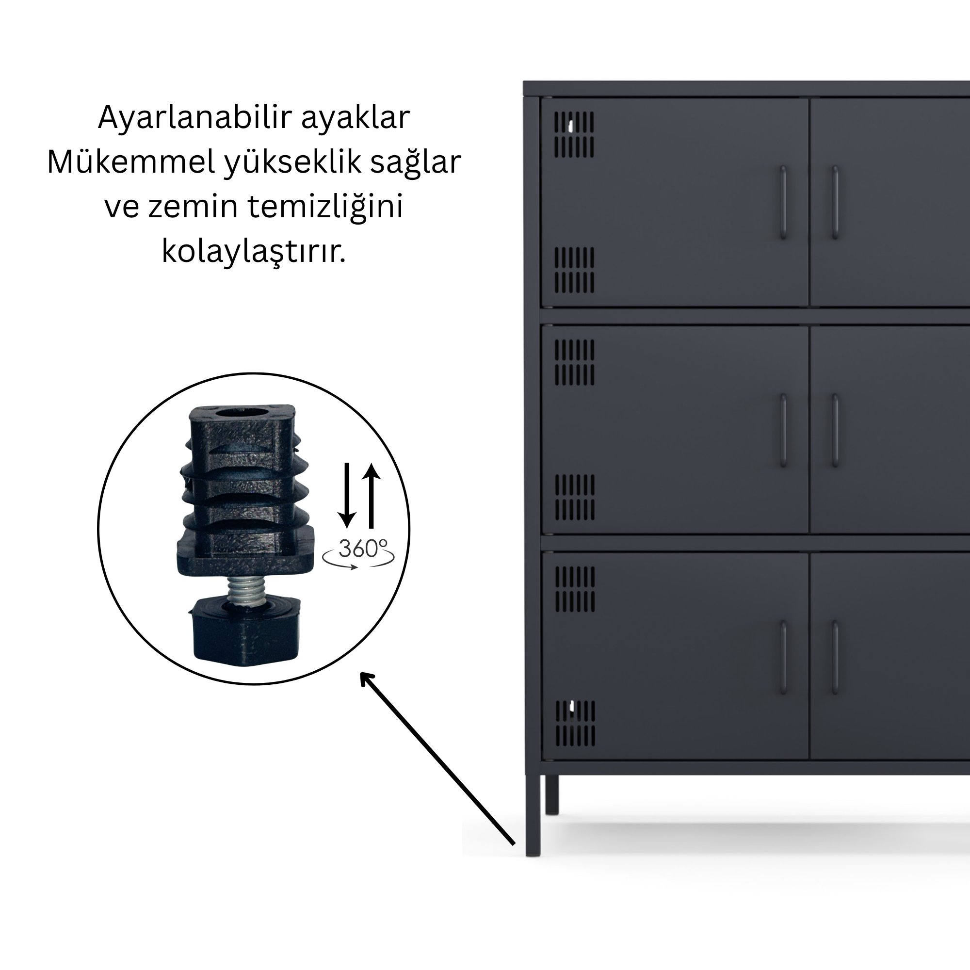 Pera Metal Çok Gözlü Dolap, 6 Kapaklı 80,50 x 40 x 109,50 cm - Ral 7016 Antrasit