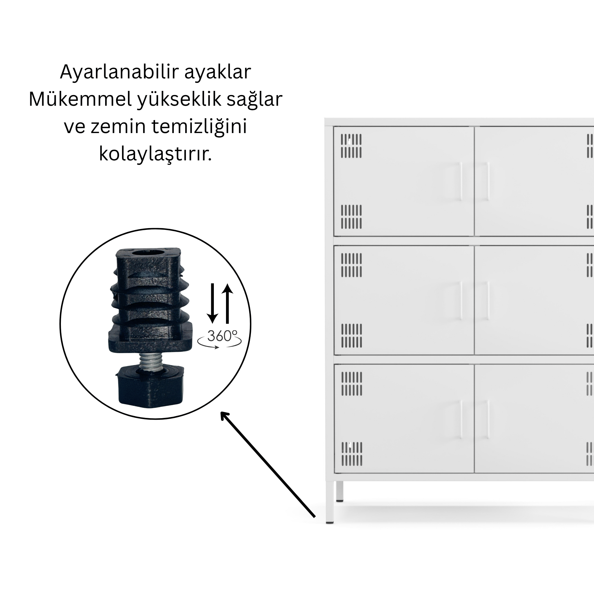Pera Metal Çok Gözlü Dolap, 6 Kapaklı 80,50 x 40 x 109,50 cm - Ral 9016 Beyaz