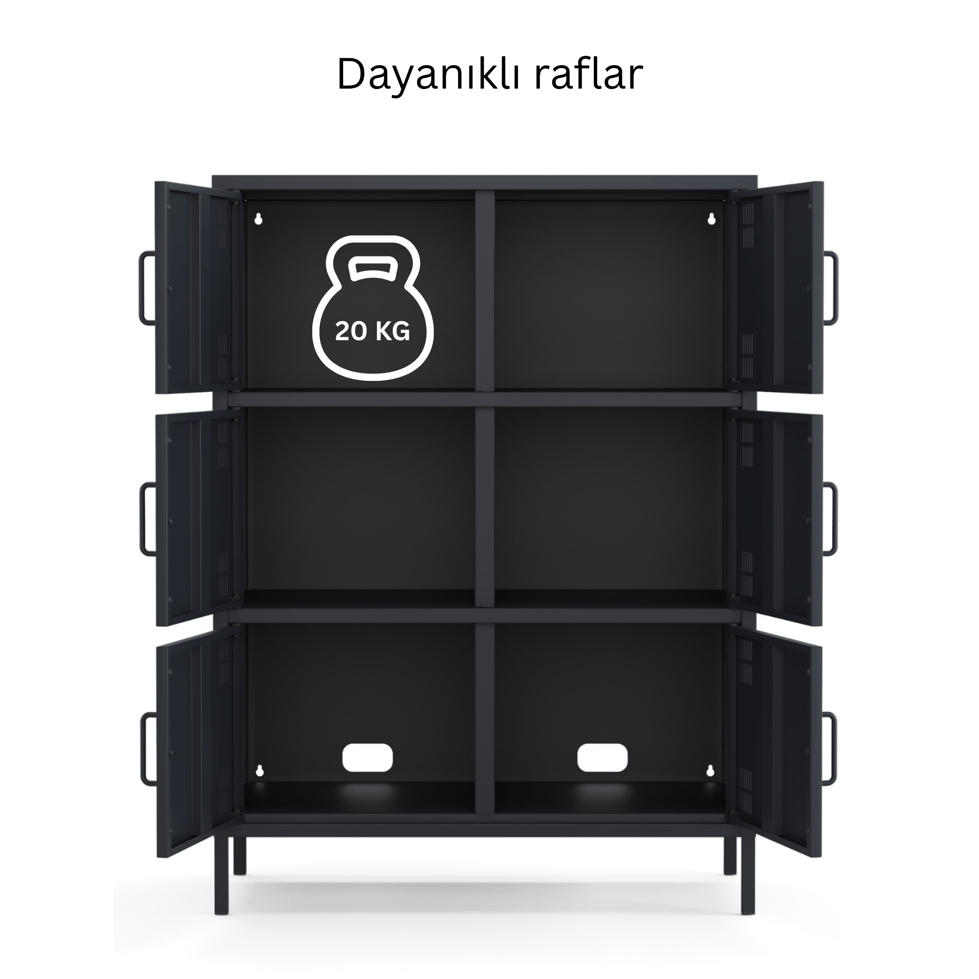 Pera Metal Çok Gözlü Dolap, 6 Kapaklı 80,50 x 40 x 109,50 cm - Ral 7016 Antrasit