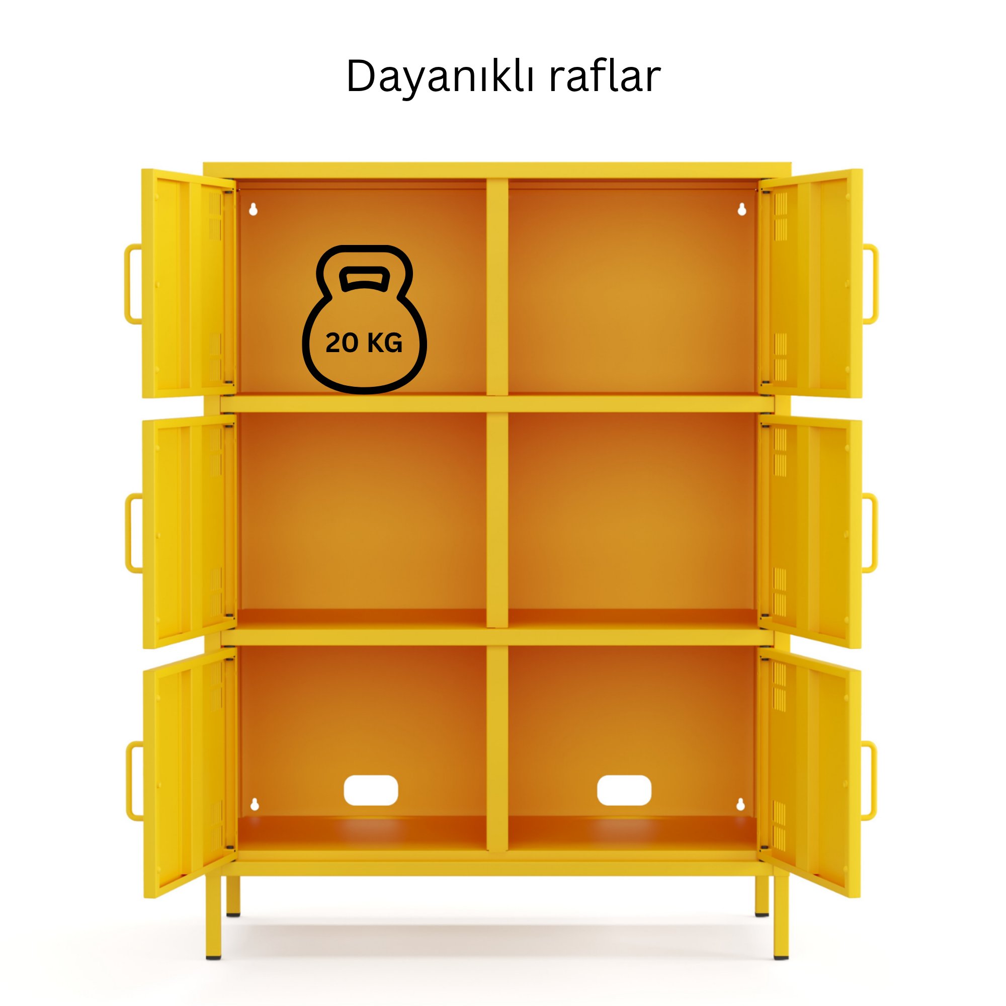 Pera Metal Çok Gözlü Dolap, 6 Kapaklı 80,50 x 40 x 109,50 cm - Ral 1018 Sarı