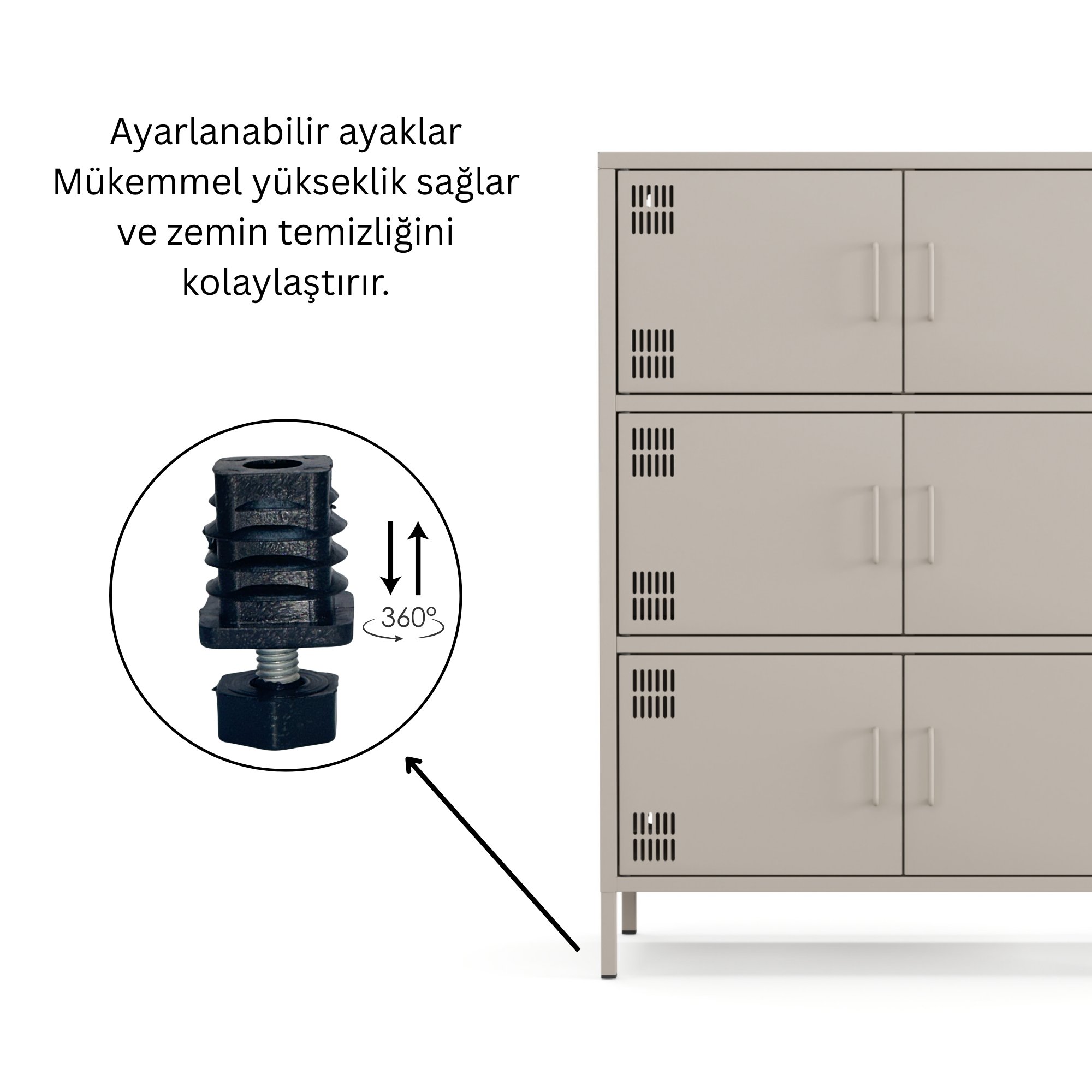 Pera Metal Çok Gözlü Dolap, 6 Kapaklı 80,50 x 40 x 109,50 cm - Bej Rengi