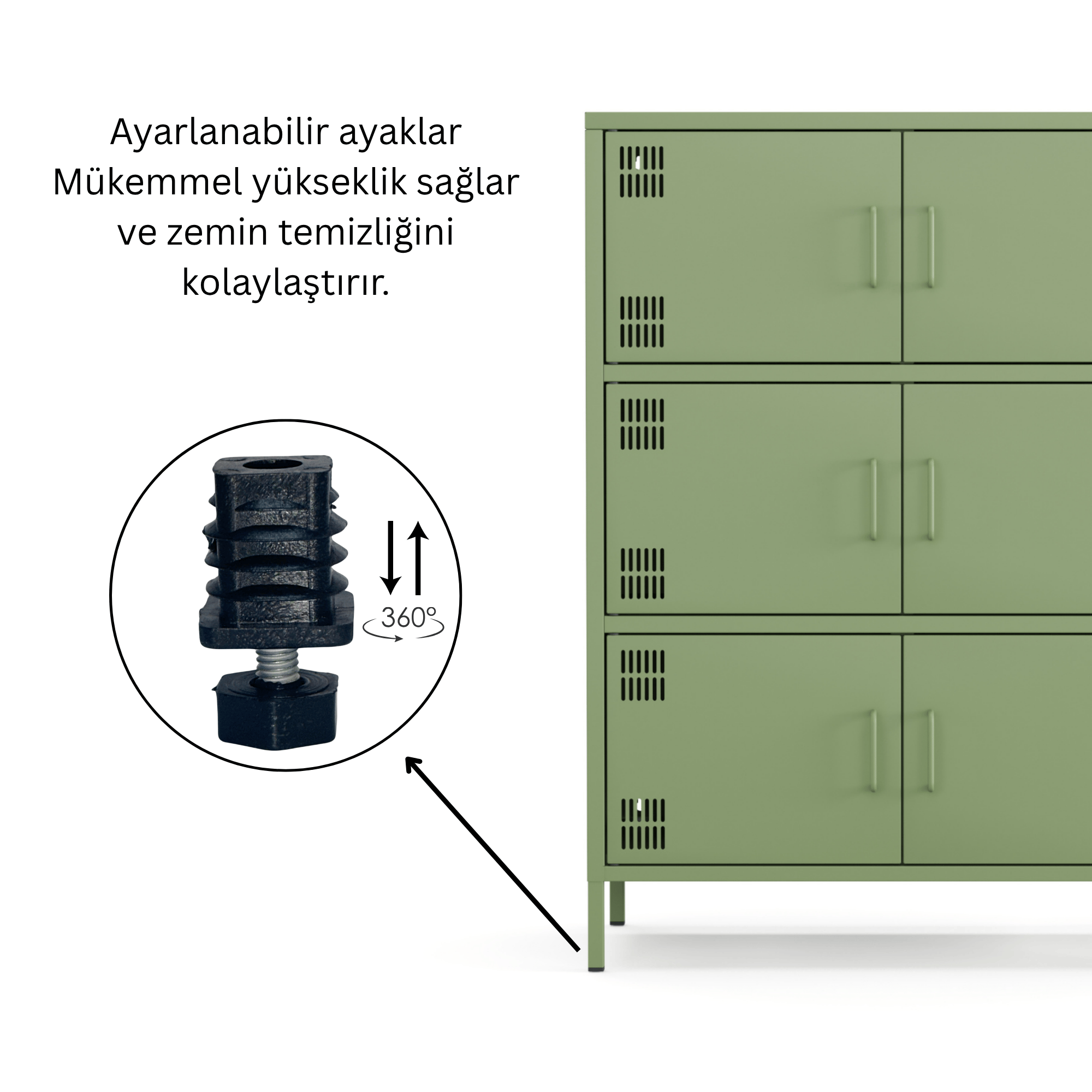 Pera Metal Çok Gözlü Dolap, 6 Kapaklı 80,50 x 40 x 109,50 cm - Ral 6011 Yeşil