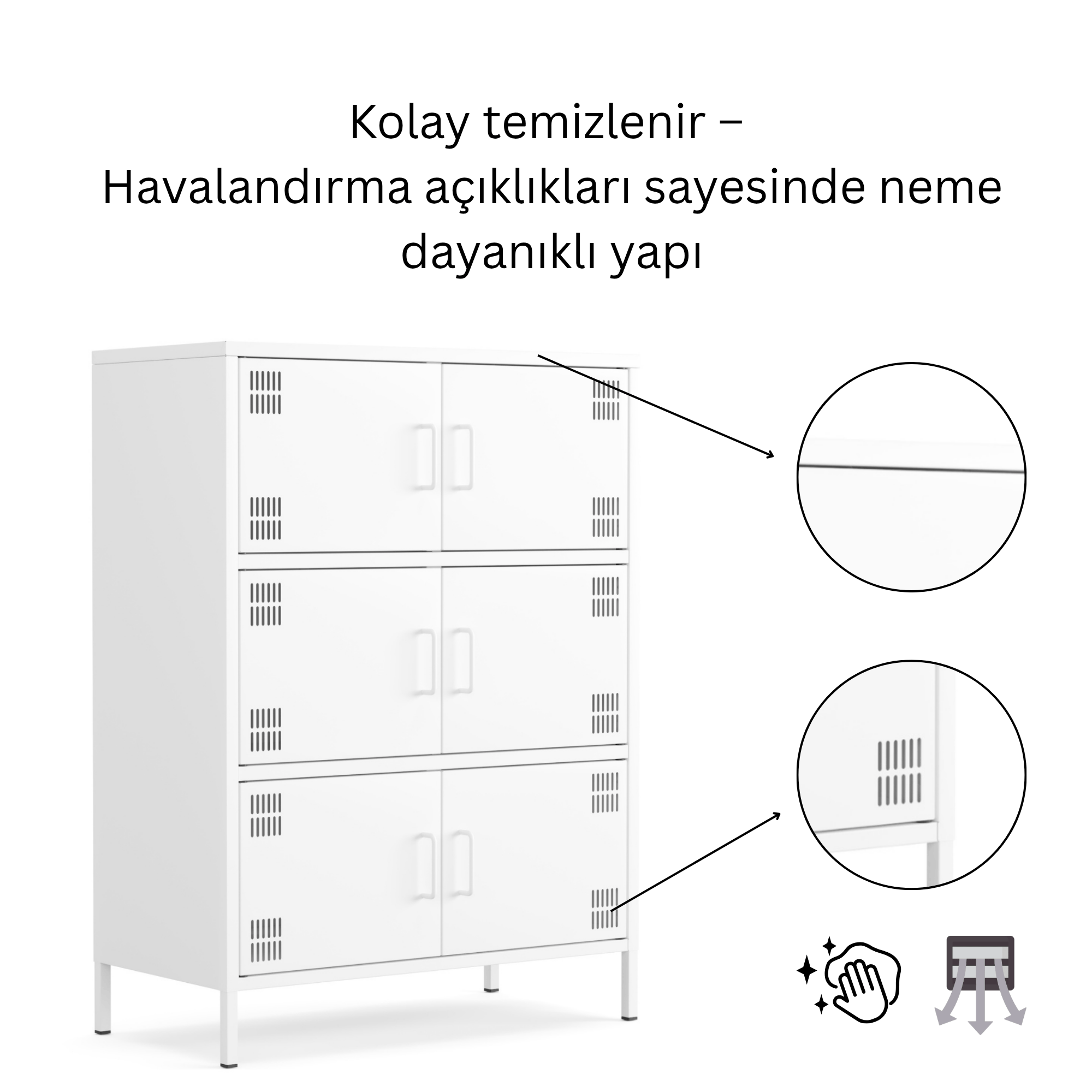 Pera Metal Çok Gözlü Dolap, 6 Kapaklı 80,50 x 40 x 109,50 cm - Ral 9016 Beyaz