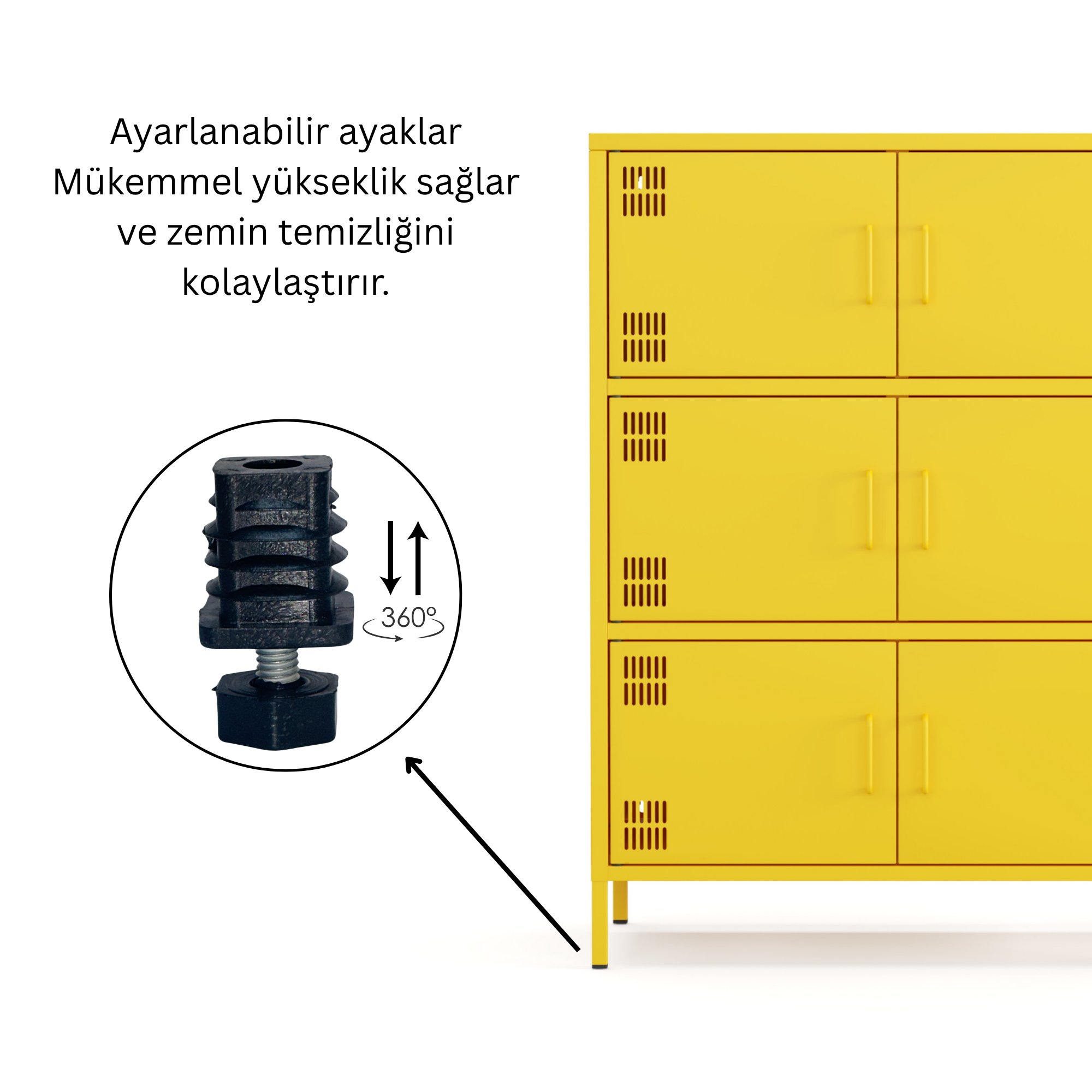 Pera Metal Çok Gözlü Dolap, 6 Kapaklı 80,50 x 40 x 109,50 cm - Ral 1018 Sarı
