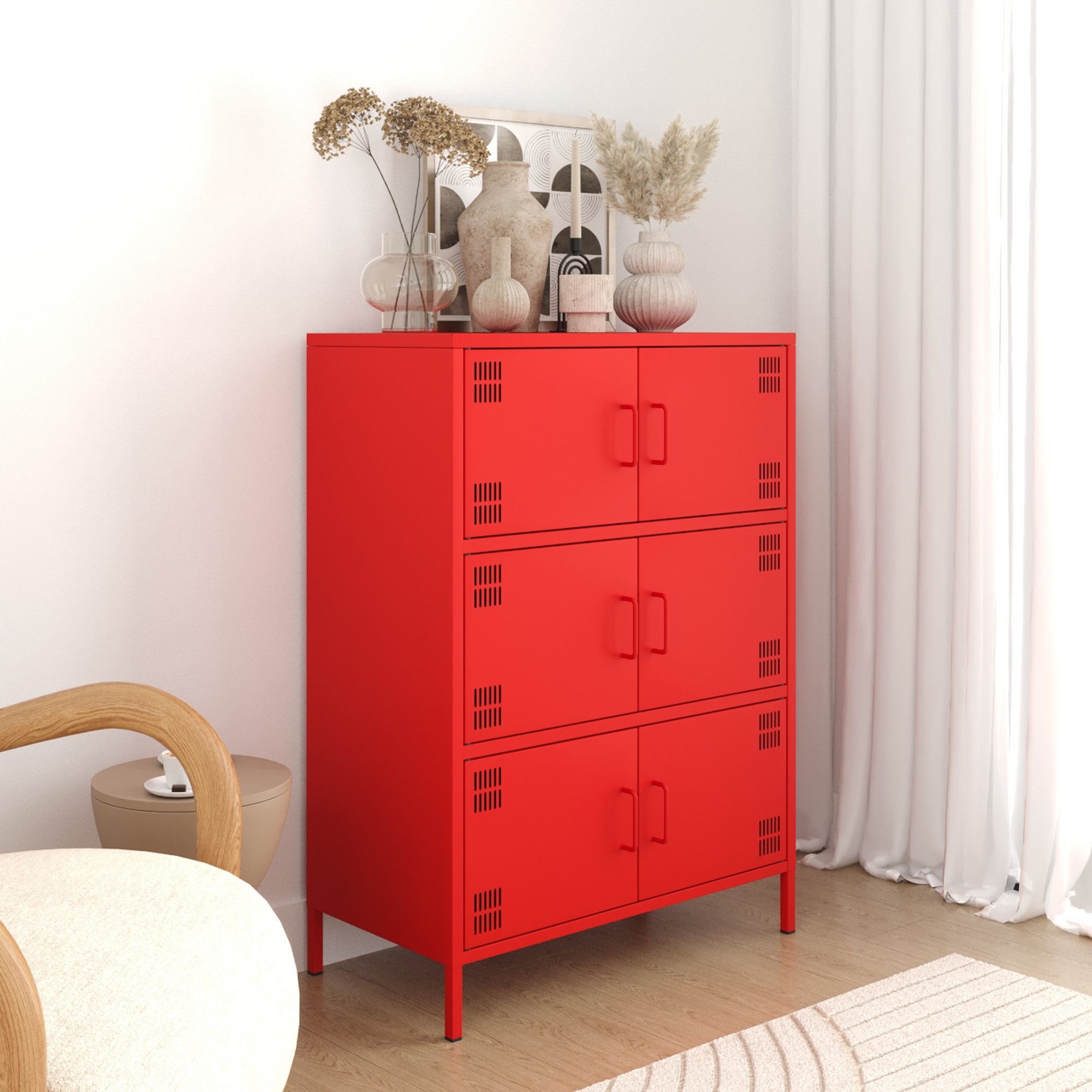 Pera Metal Çok Gözlü Dolap, 6 Kapaklı 80,50 x 40 x 109,50 cm - Ral 3020 Kırmızı