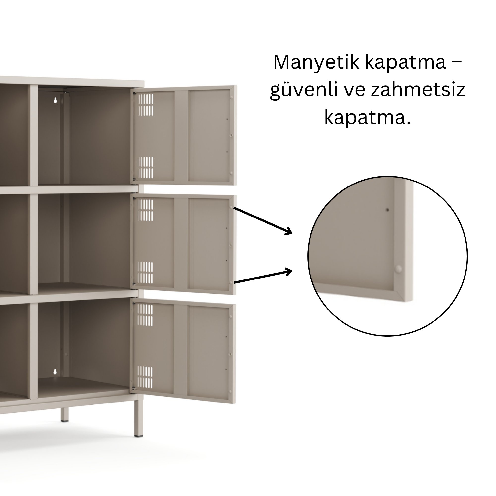 Pera Metal Çok Gözlü Dolap, 6 Kapaklı 80,50 x 40 x 109,50 cm - Bej Rengi