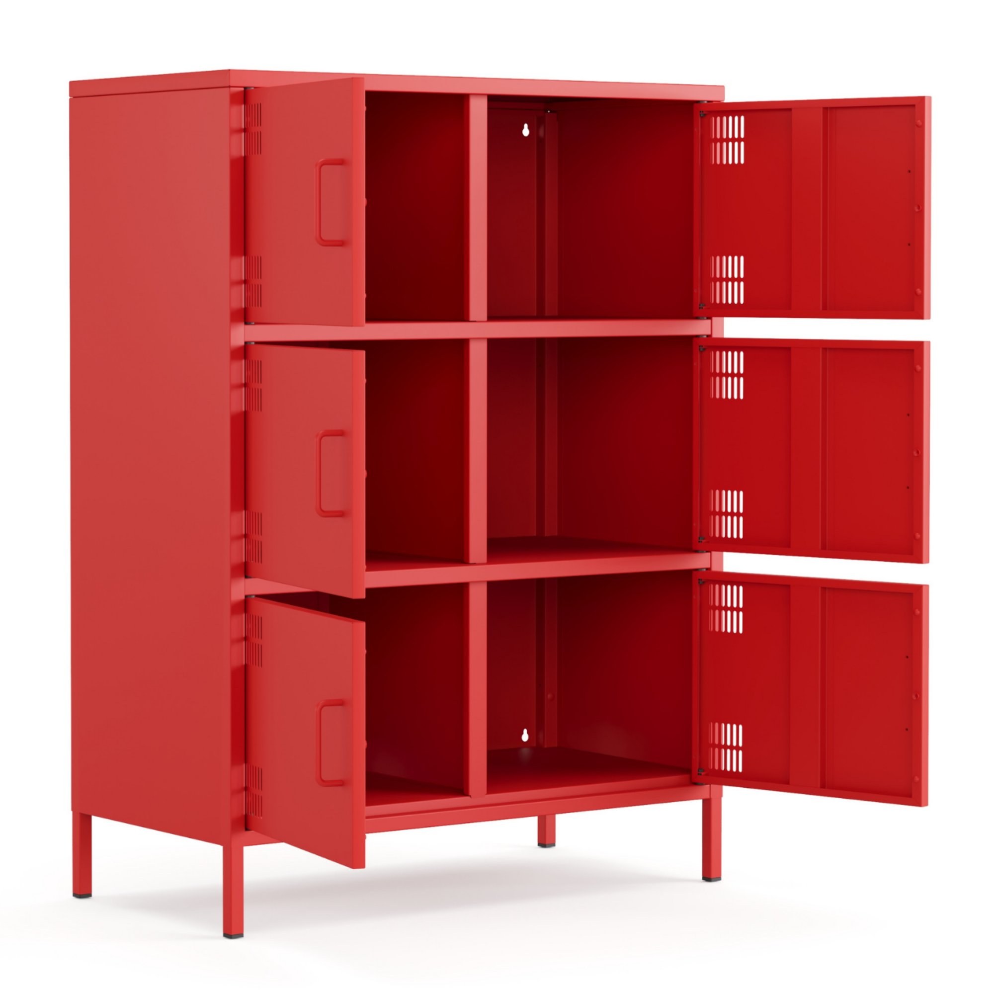 Pera Metal Çok Gözlü Dolap, 6 Kapaklı 80,50 x 40 x 109,50 cm - Ral 3020 Kırmızı