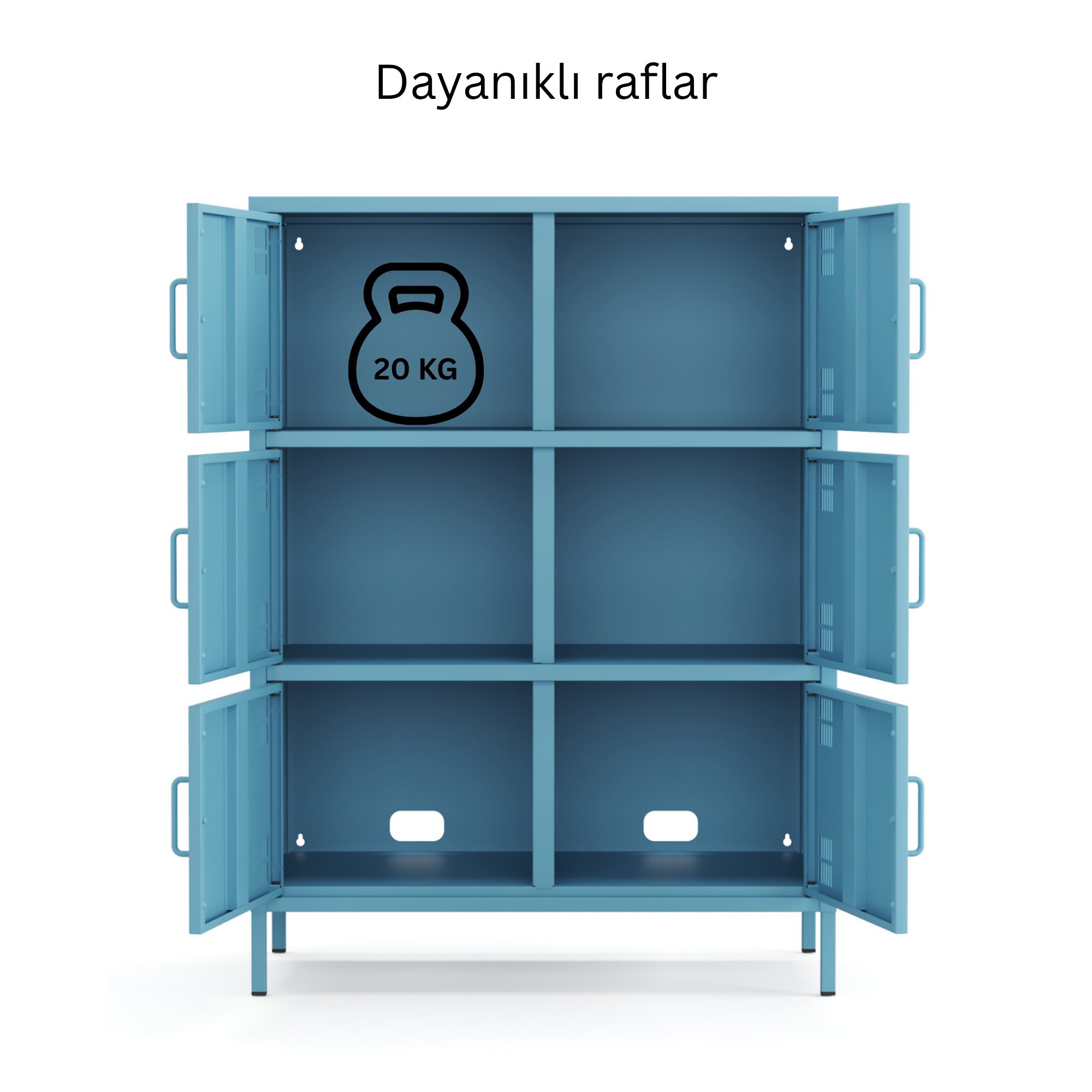 Pera Metal Çok Gözlü Dolap, 6 Kapaklı 80,50 x 40 x 109,50 cm - Ral 5024 Mavi